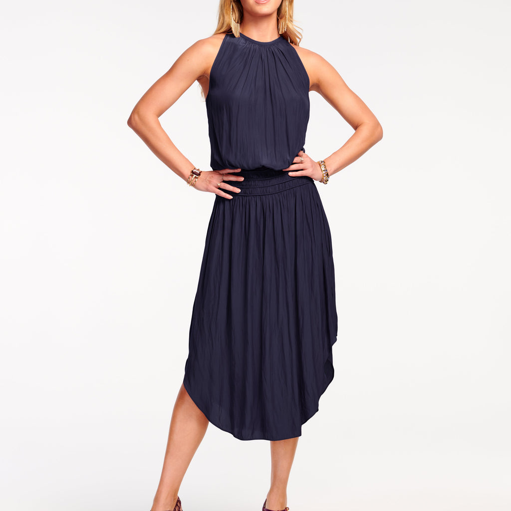 Ramy Brook Audrey Smocked Midi Dress in Navy - XXS Ramy Brook Audrey Smocked Midi Dress in Navy - XXS