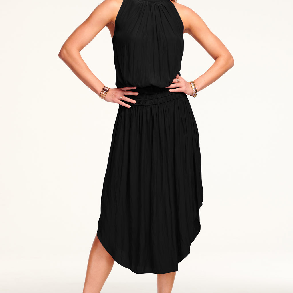 Ramy Brook Audrey Smocked Midi Dress in Black