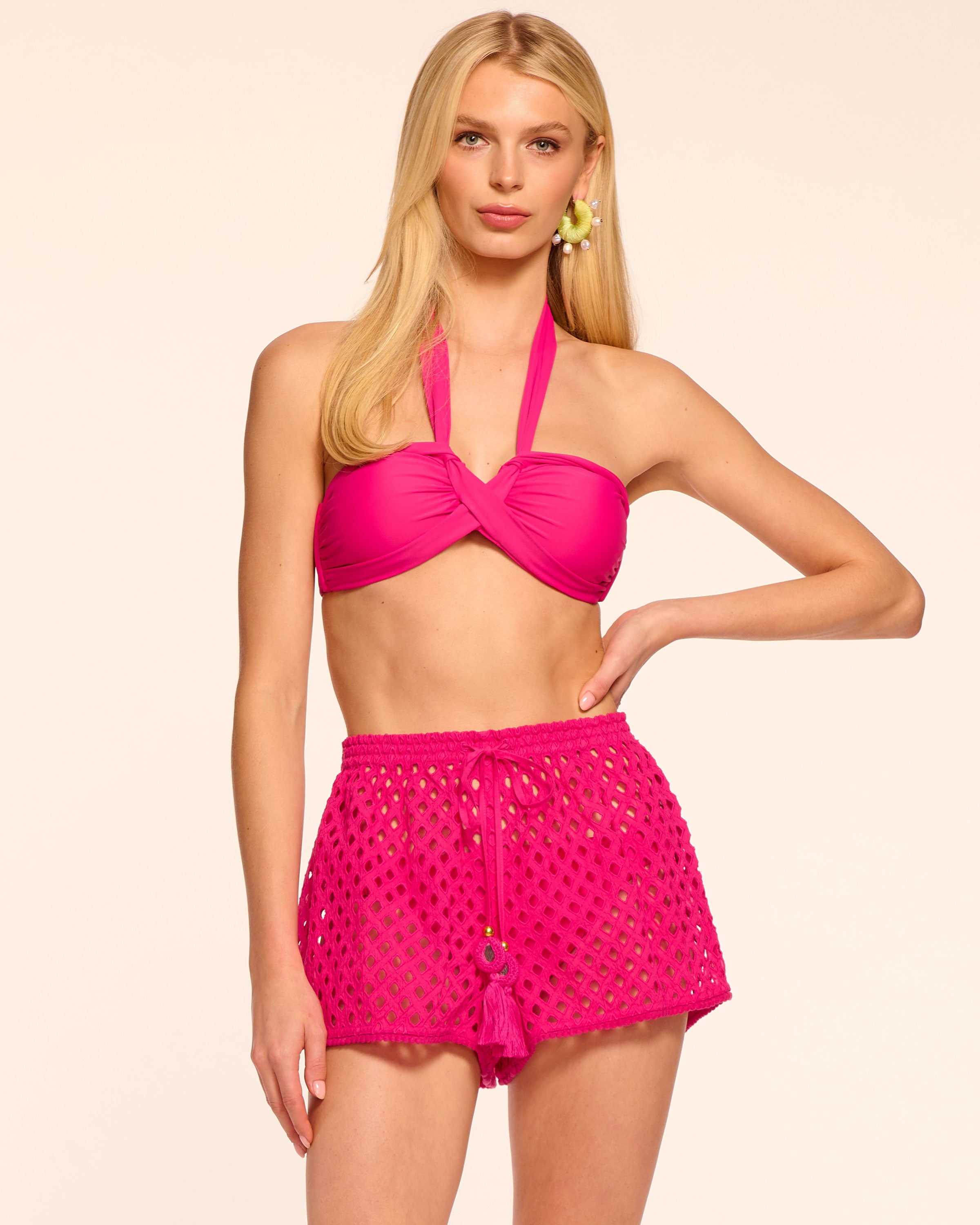 トップス OMMO MICRO SHORT BLOCKING KT Melissa Cutout Eyelet Coverup Short in perfect pink | Ramy Brook
