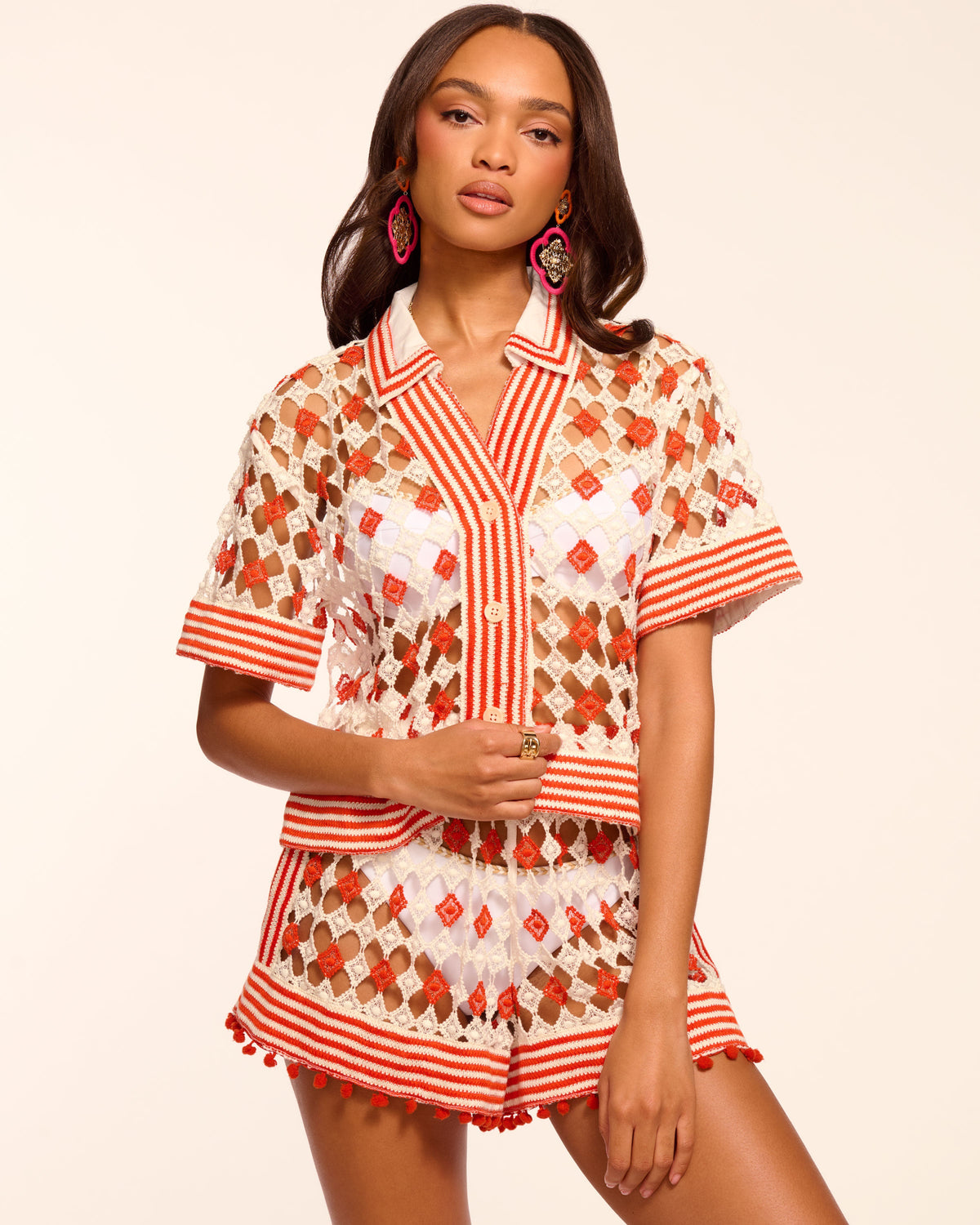Betty Crochet Button Down Coverup Top view 1