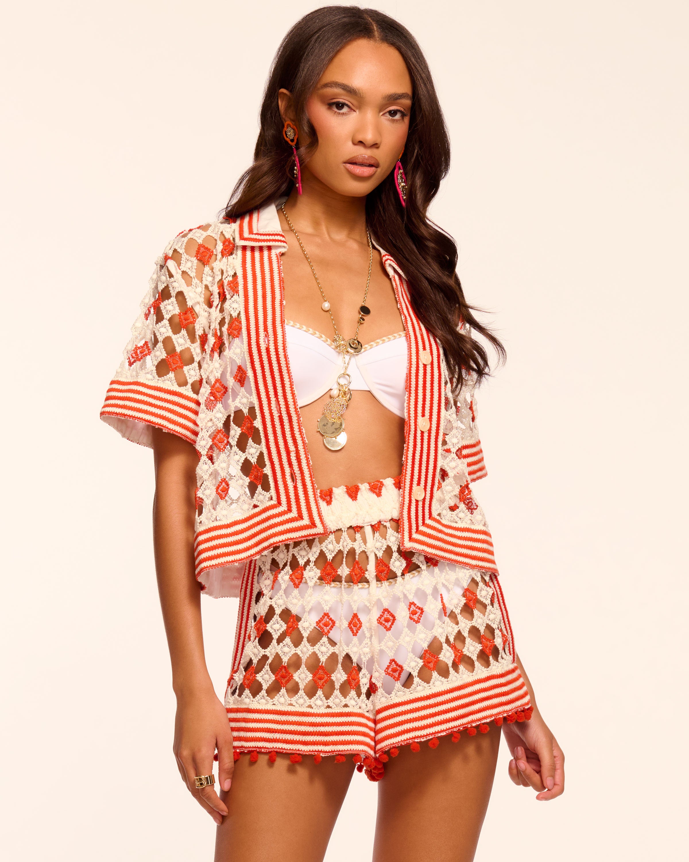 Cordelia Crochet Coverup Mini Short in flame crochet | Ramy Brook