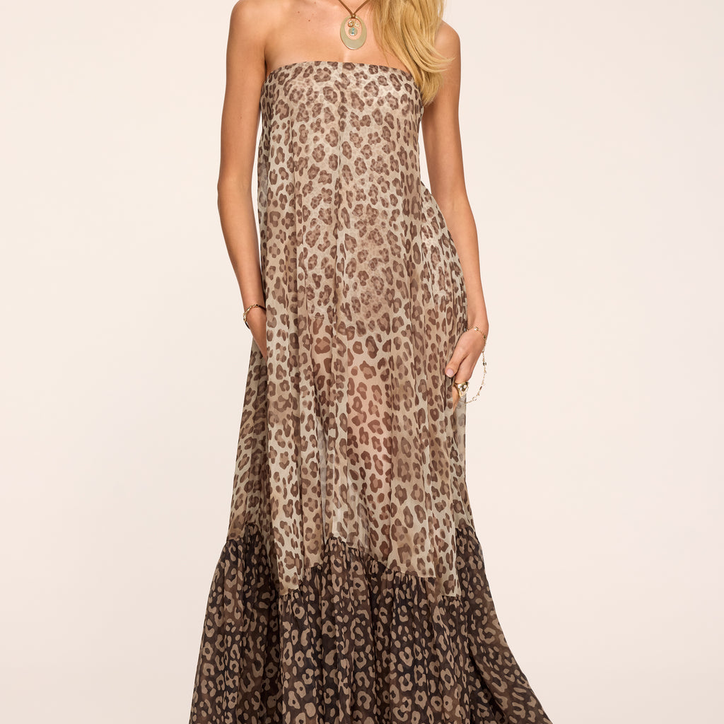 Katrina Printed Strapless Dress in light leopard Katrina Printed Strapless Dress in light leopard