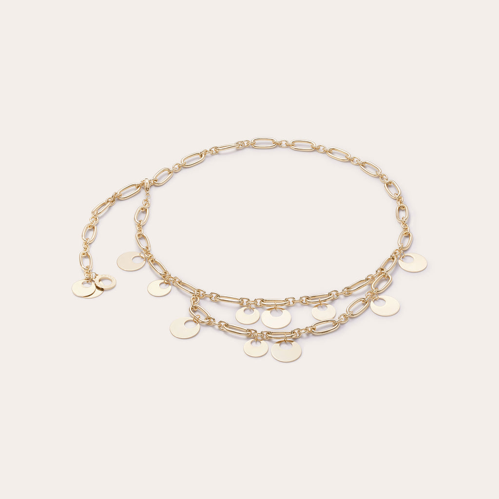Mckayla Paillette Charm Chain Belt in gold | Ramy Brook
