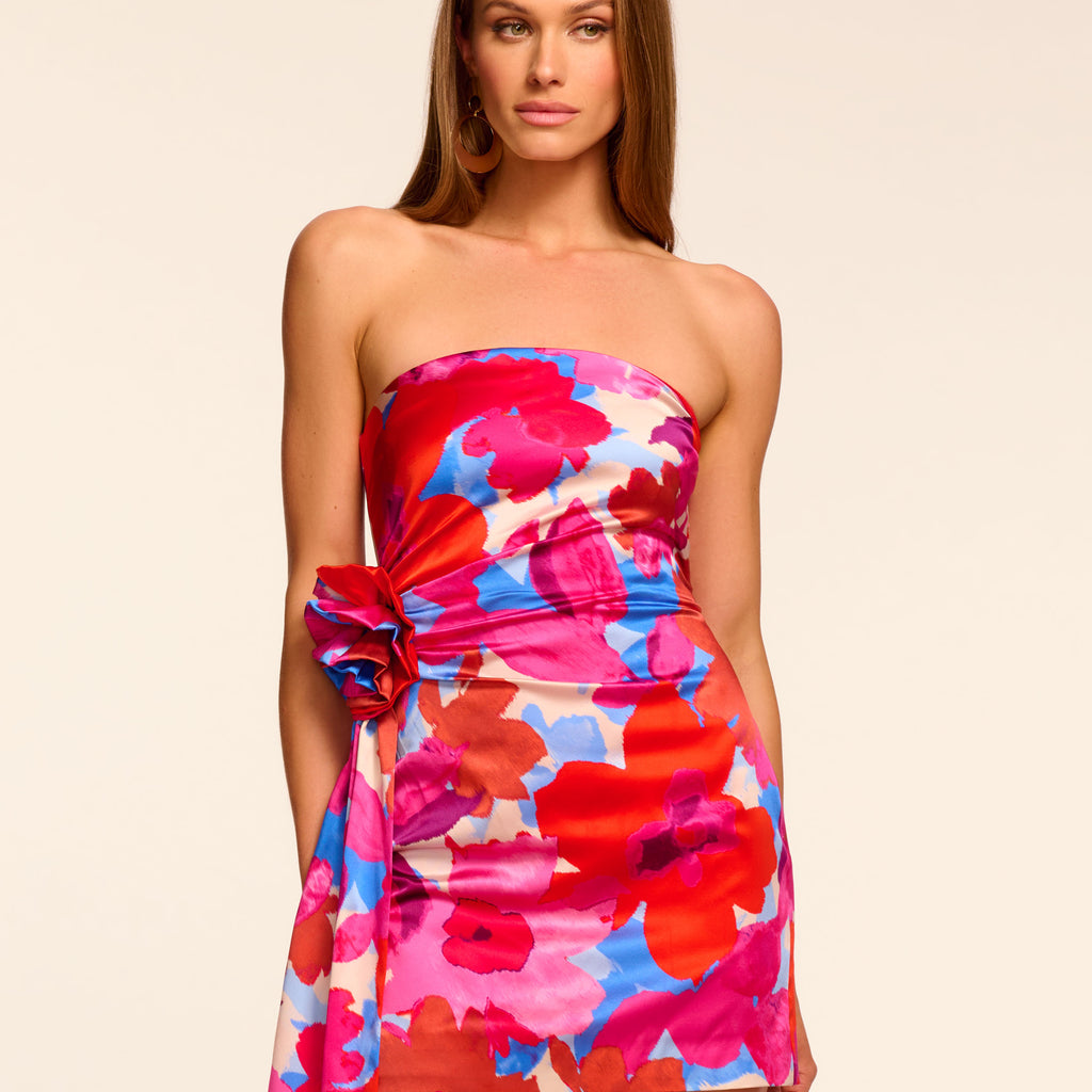 Kit Printed Silk Strapless Mini Dress in rosa floral Ramy Brook
