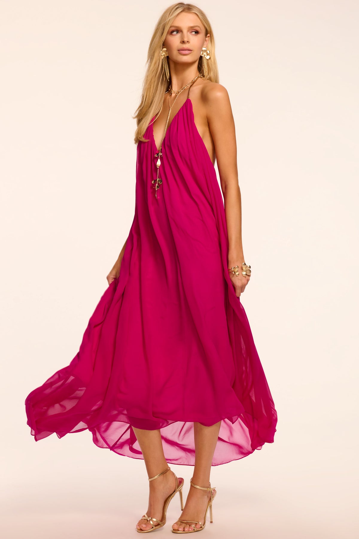 Rainn Chiffon V-Neck Halter Gown view 1