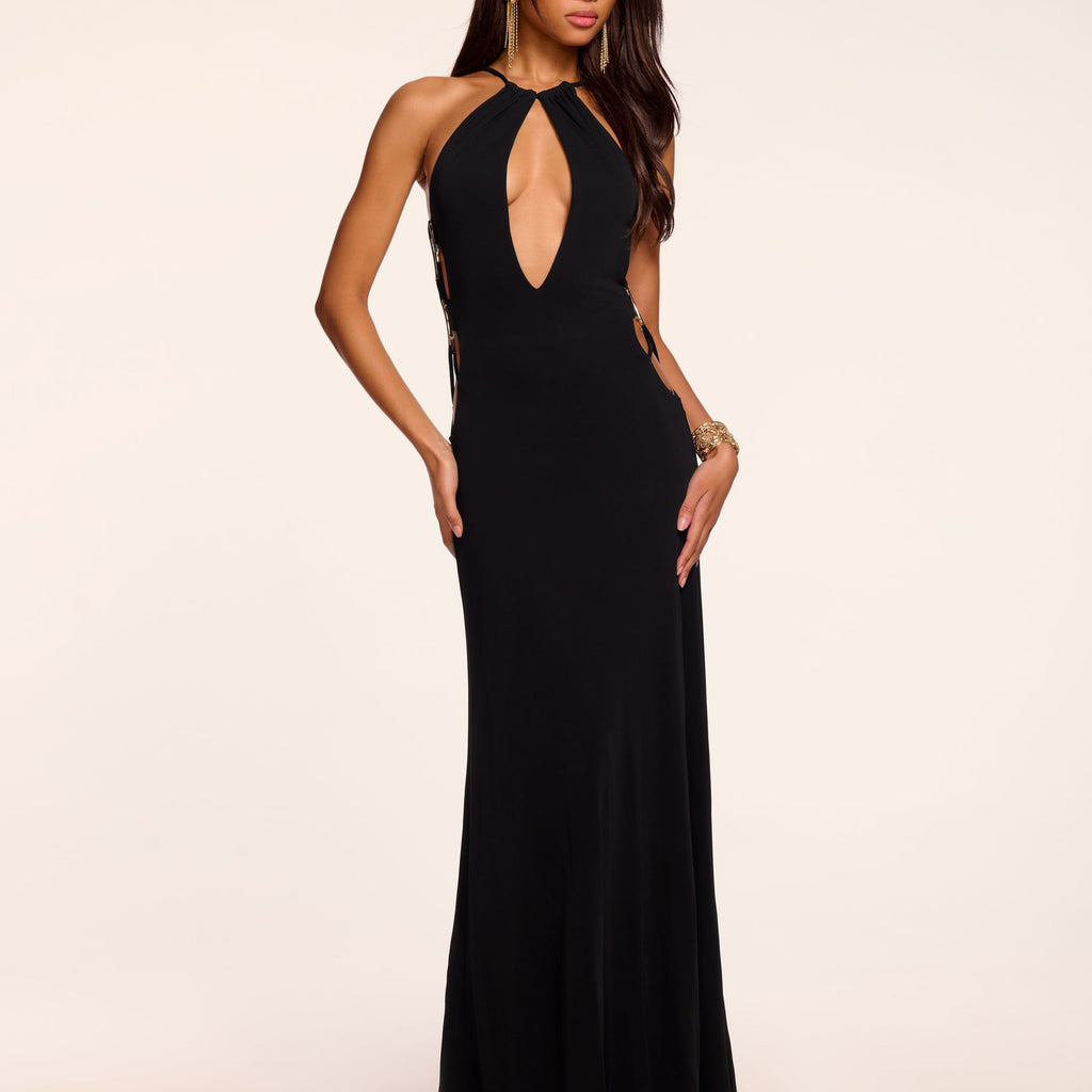 Charlotte Jersey Cutout Gown in black