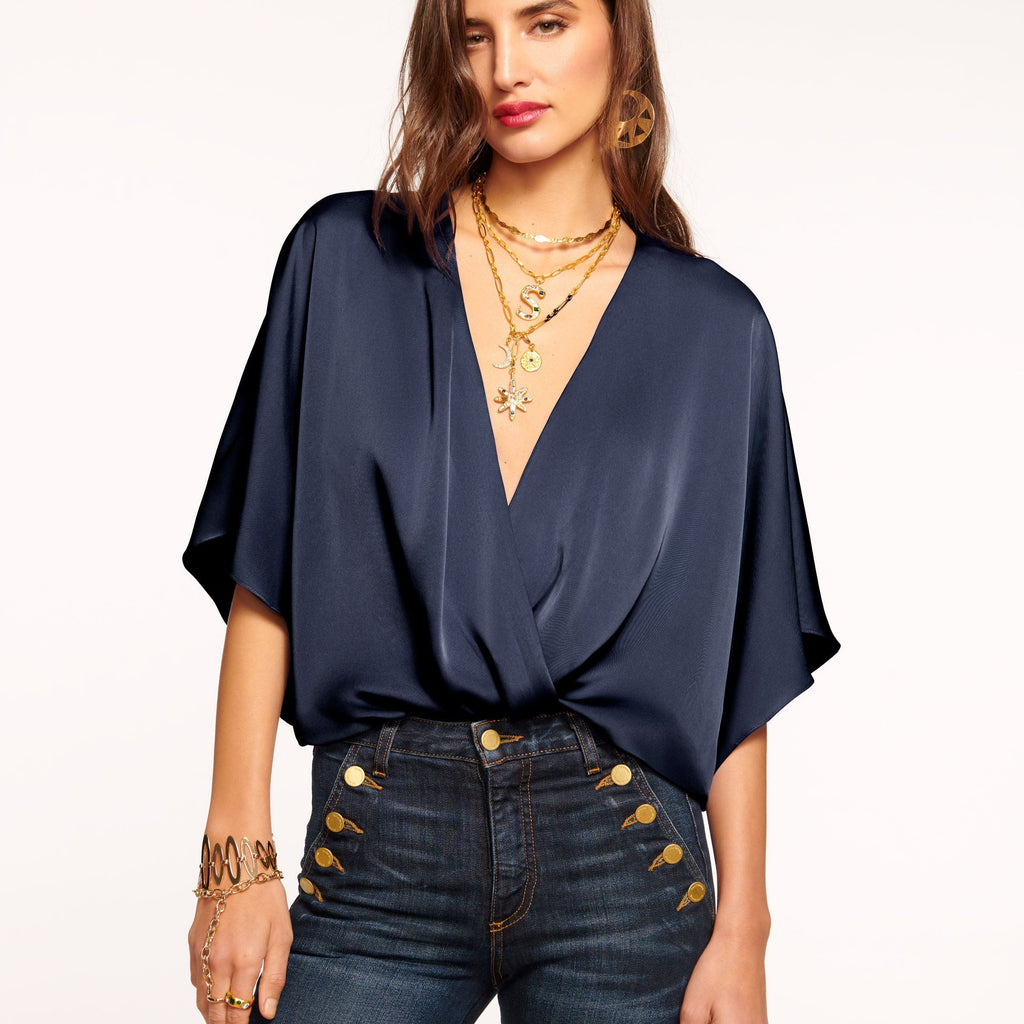 Mckinley VNeck Bodysuit in navy Ramy Brook