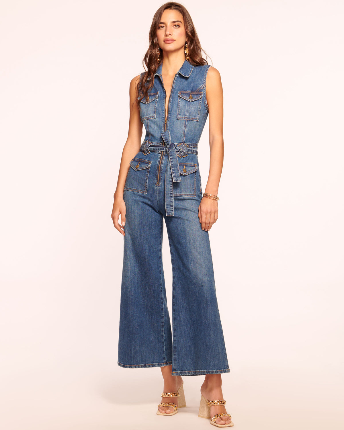 Bell Cropped Denim Jumpsuit view 1