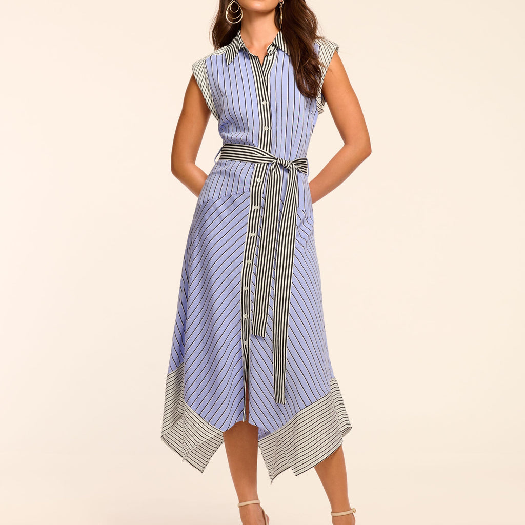 Vivienne Button Down Sleeveless Midi Dress in catalina stripe | Ramy Brook