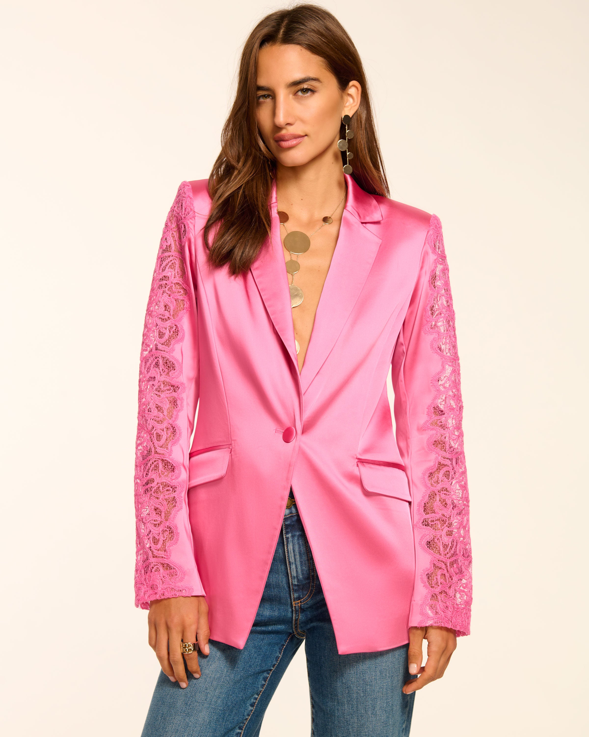 Foxi Lace Blazer in pink garnet | Ramy Brook
