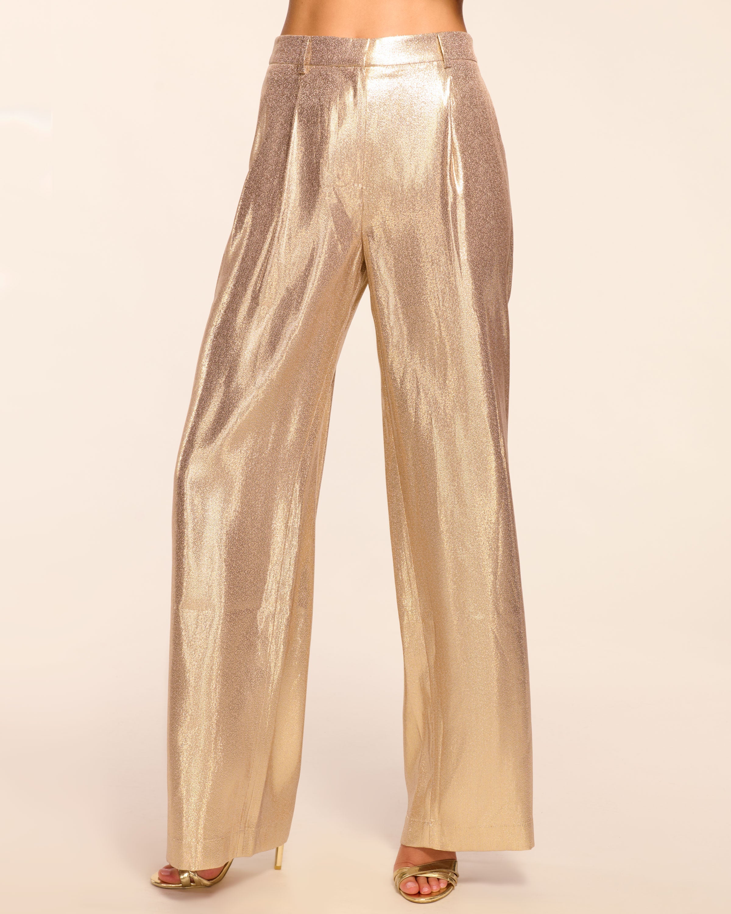 Izzy Silk Lamé Wide Leg Pant in gold | Ramy Brook