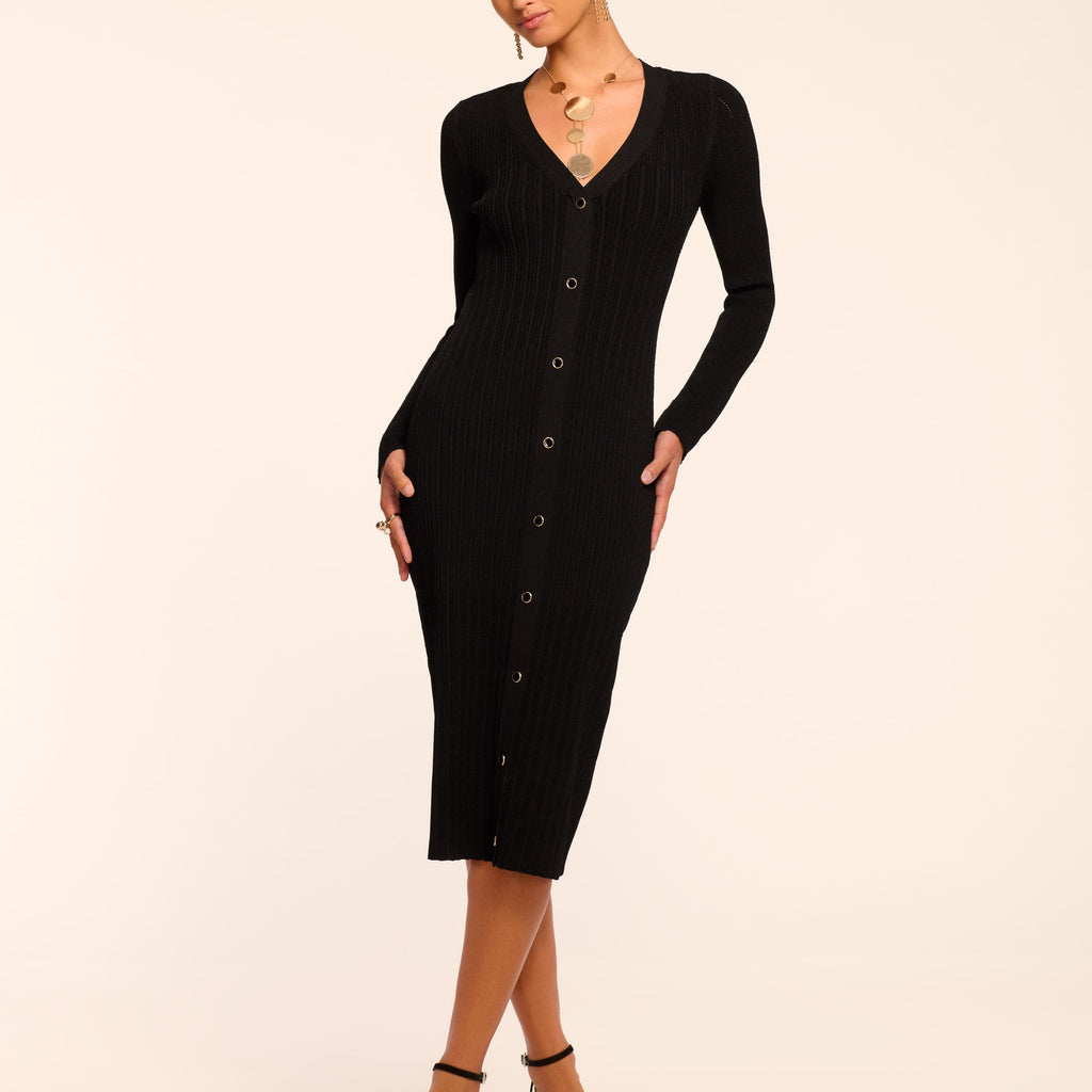 Gabby Knit Button Down Midi Dress in black
