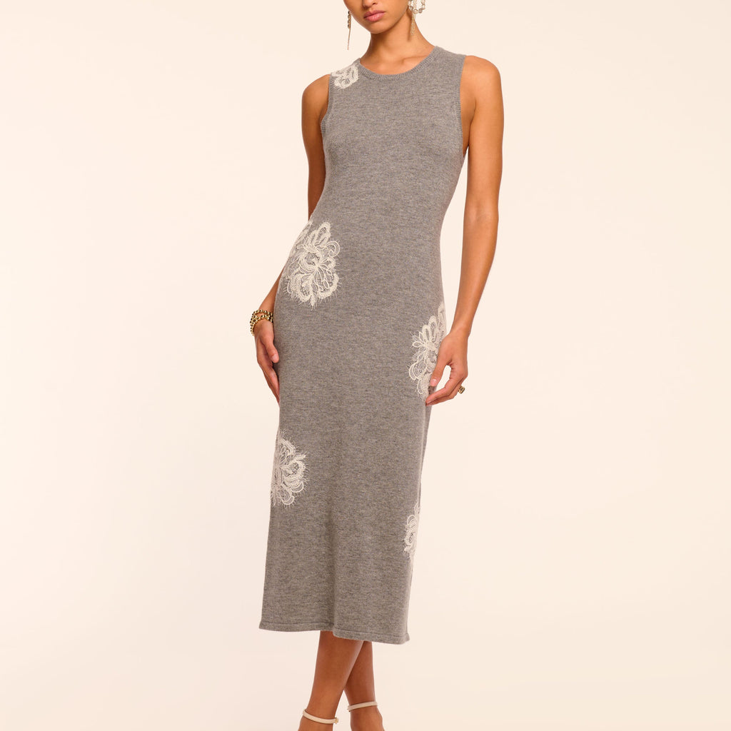 Ramy Brook Luciana Lace Appliqué Midi Dress - Heather Grey