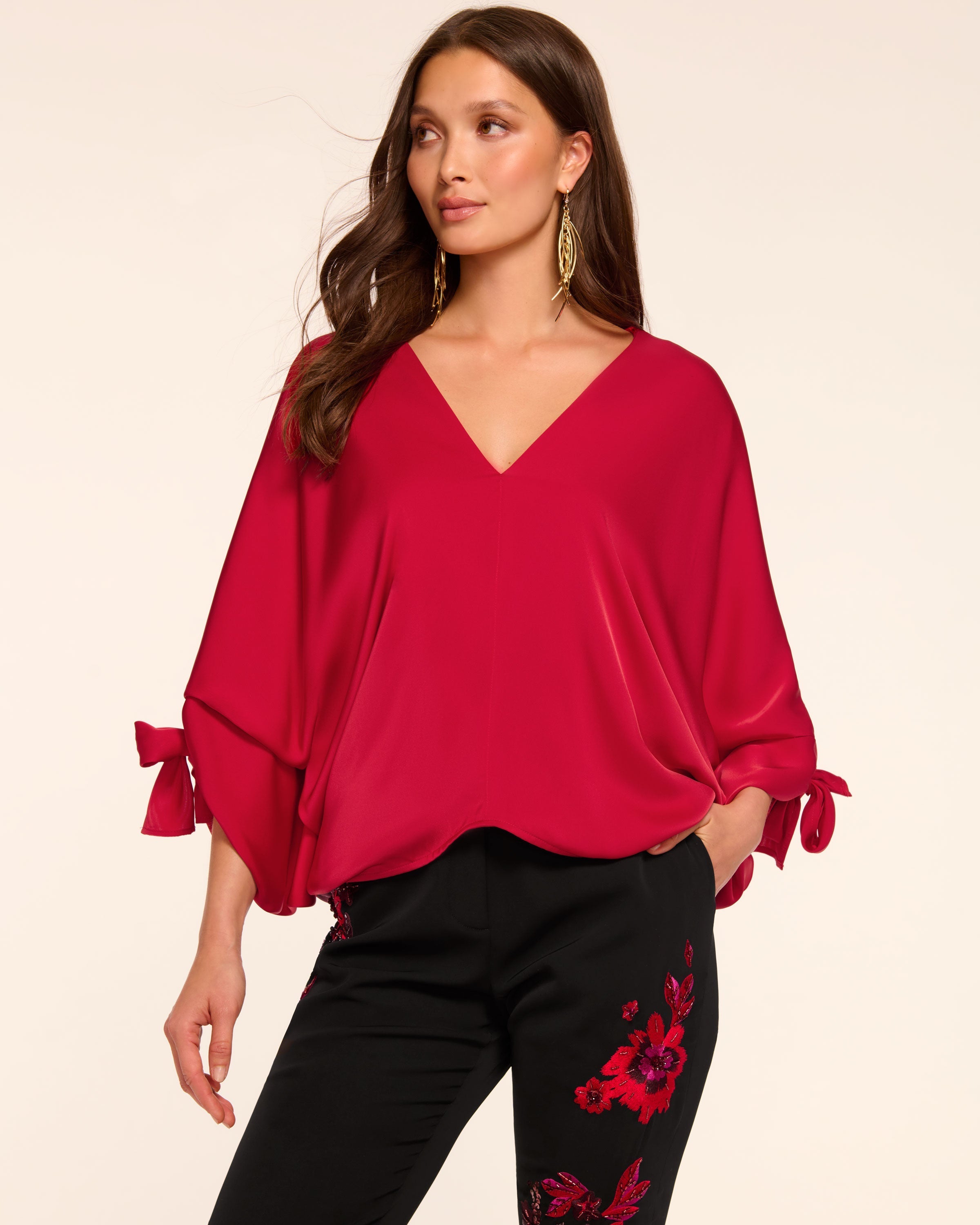 Krista V-Neck Blouse in scarlet red | Ramy Brook