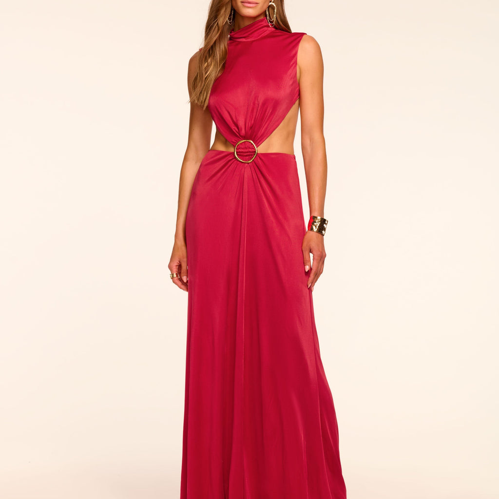 Ramy Brook Charles Jersey Cut Out Open Back Maxi Dress in Scarlet Red