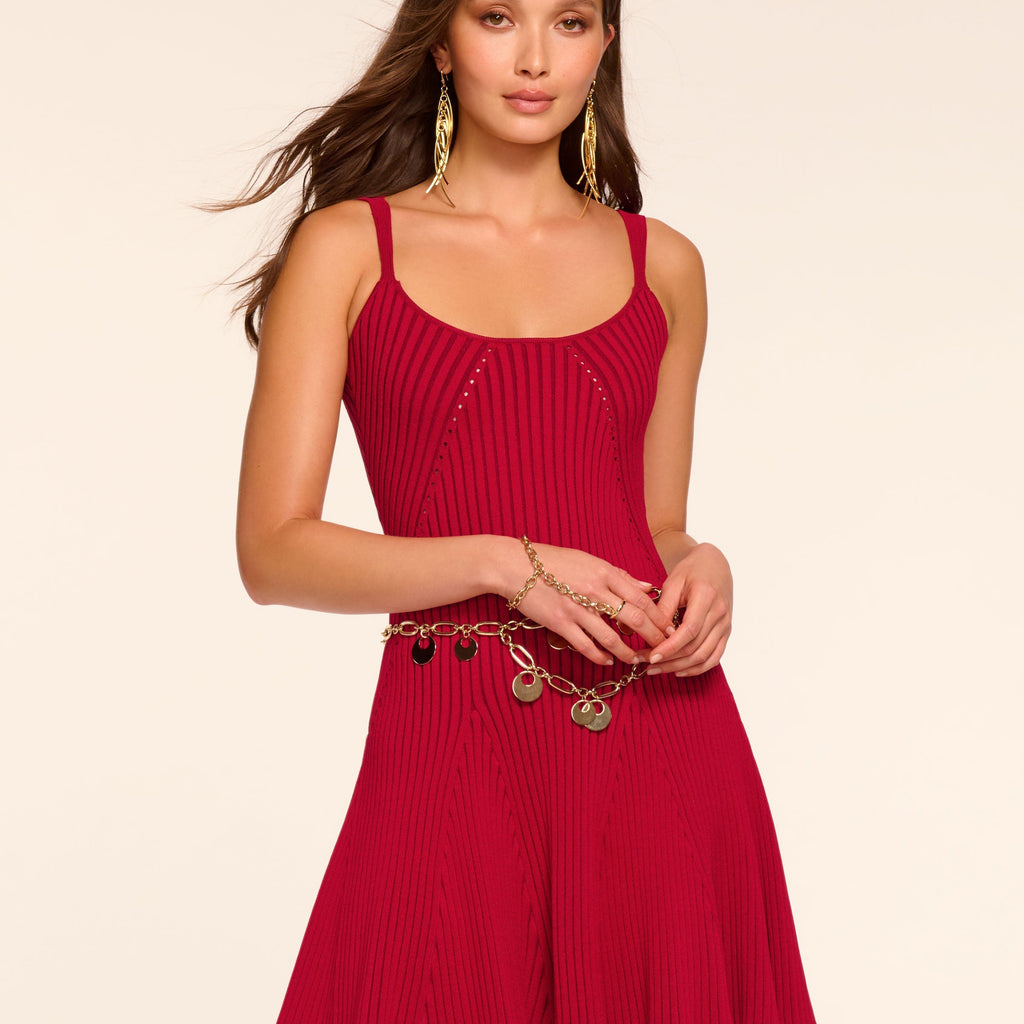 lars mini dress red Lidia Rib Knit A-Line Mini Dress in scarlet red