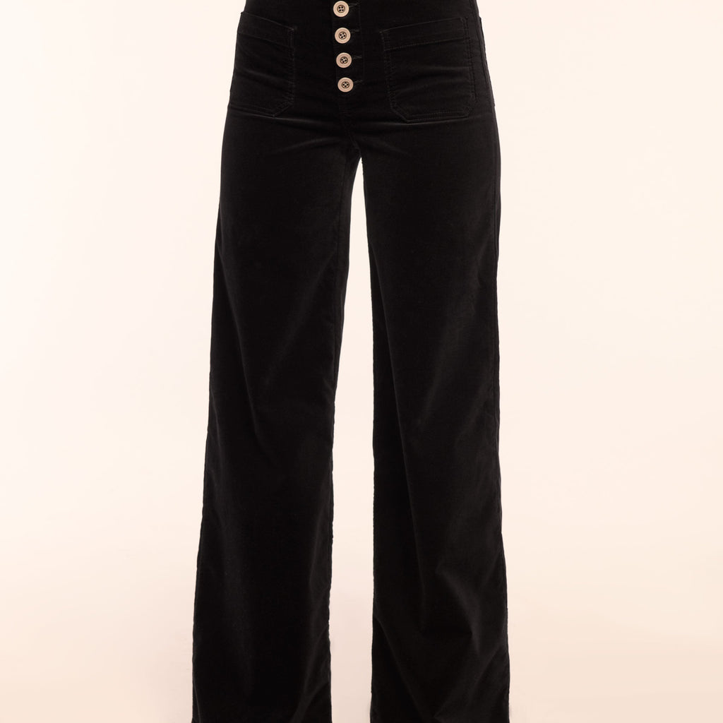 Cindy Velvet Wide Leg Jean in black velvet Ramy Brook