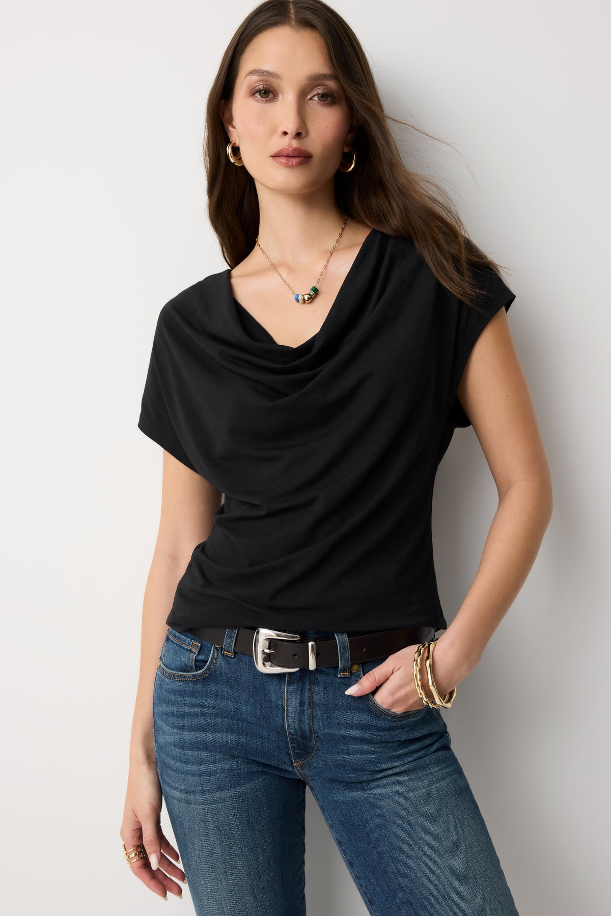 Carisa Cowl Neck Knit Tee view 1