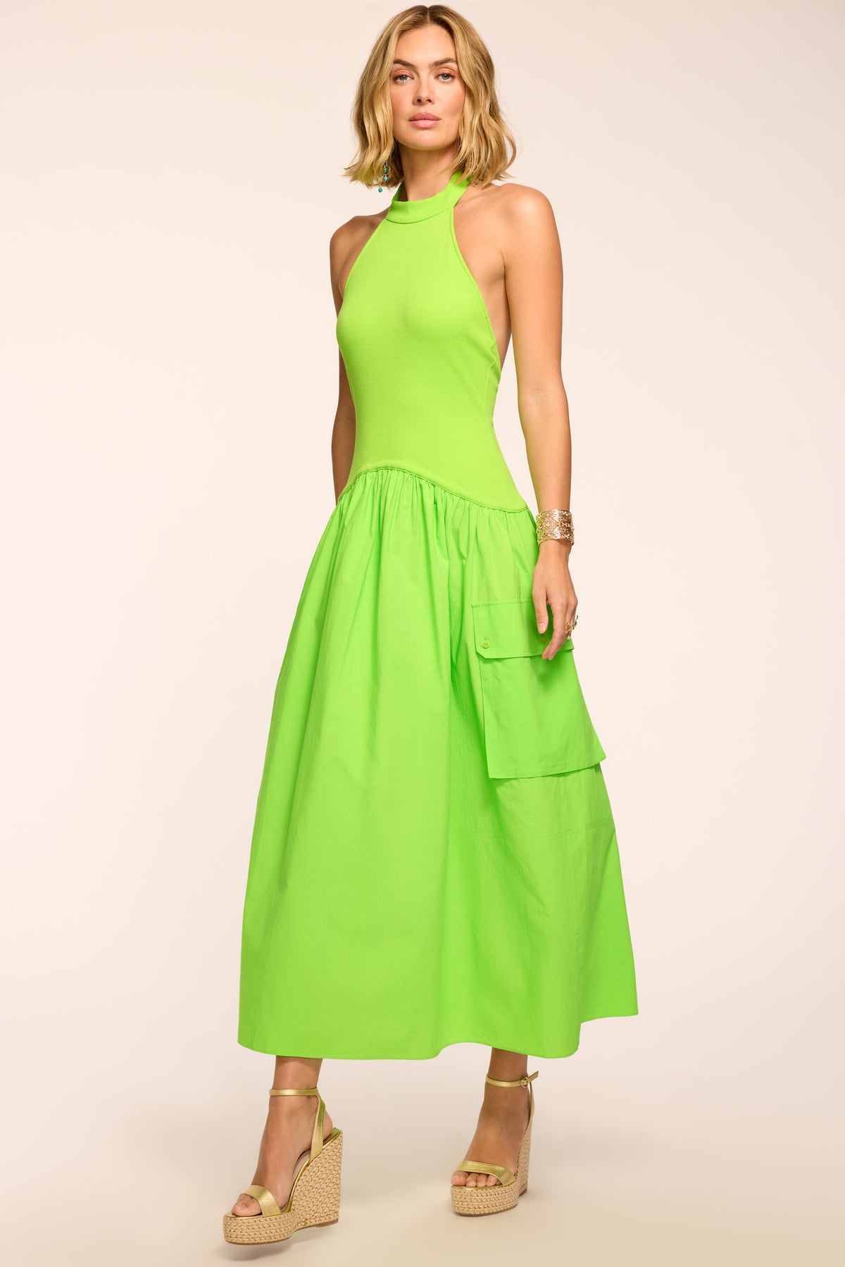Simonne High Neck Combo Midi Dress view 1