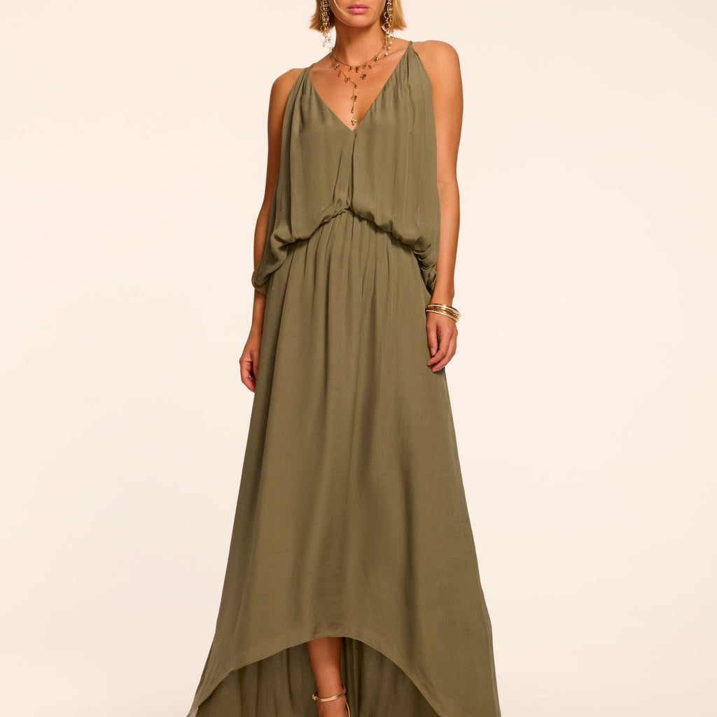Ramy Brook Ambar Draped V-neck Maxi Dress in Safari - XL Ramy Brook Ambar Draped V-neck Maxi Dress in Safari - XL