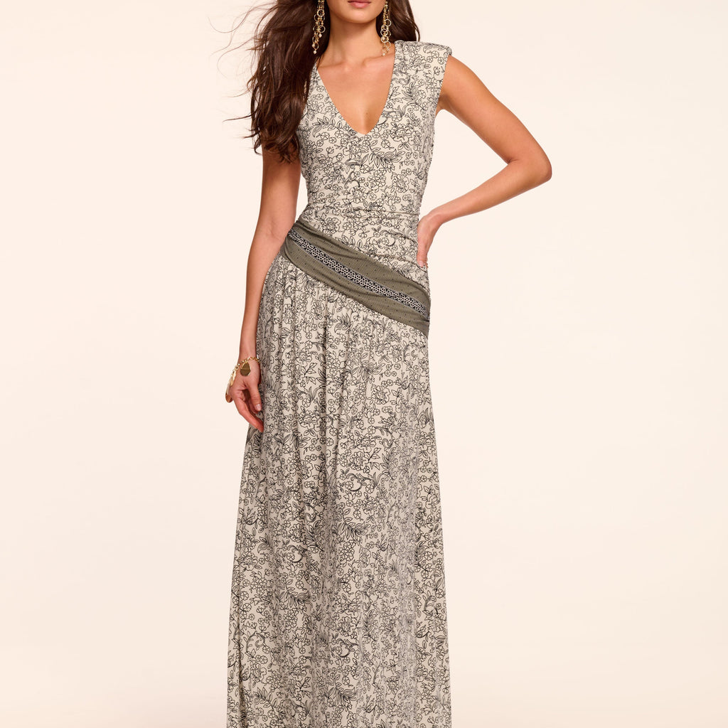 Jamie Jersey Ruched V-Neck Maxi Dress