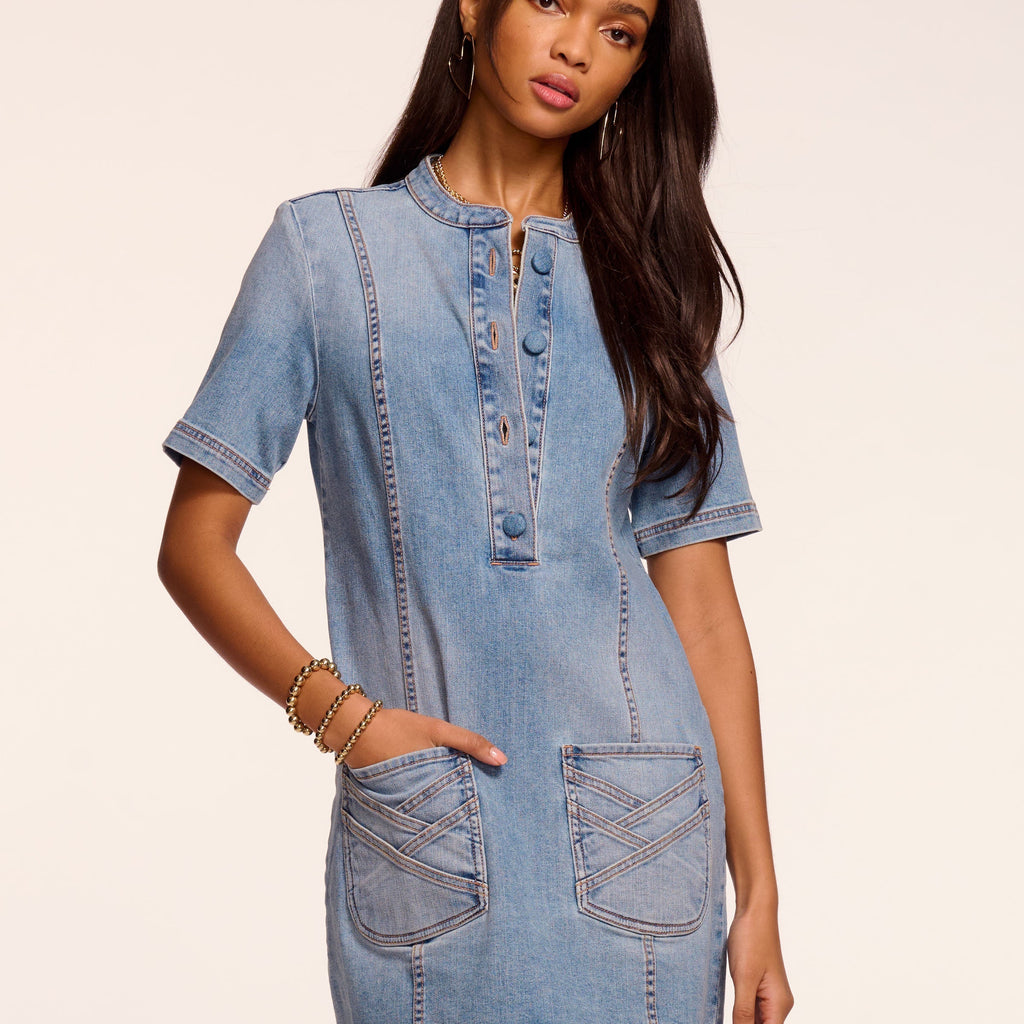 white christmas dresses Light Wash Belted Denim Dress