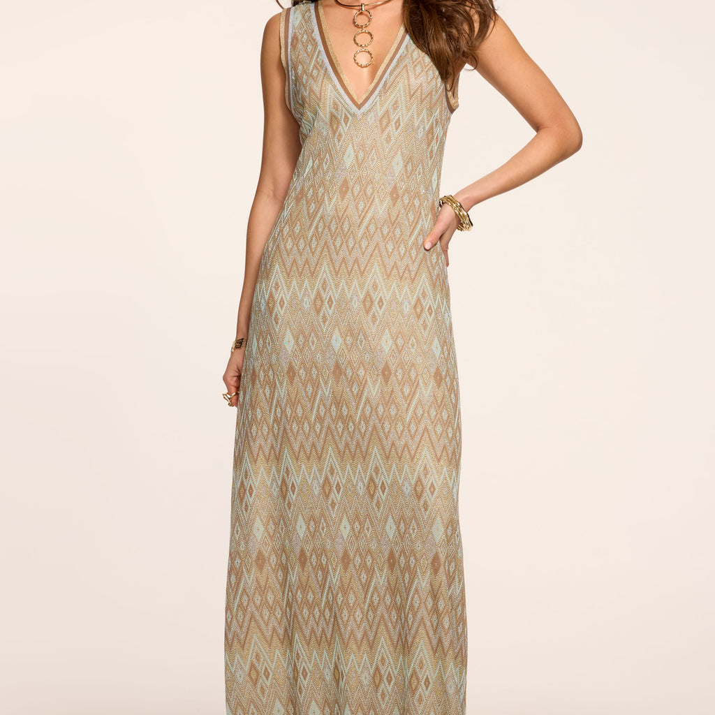 Ramy Brook Reese Printed Knit Maxi Dress in Gold Diamond