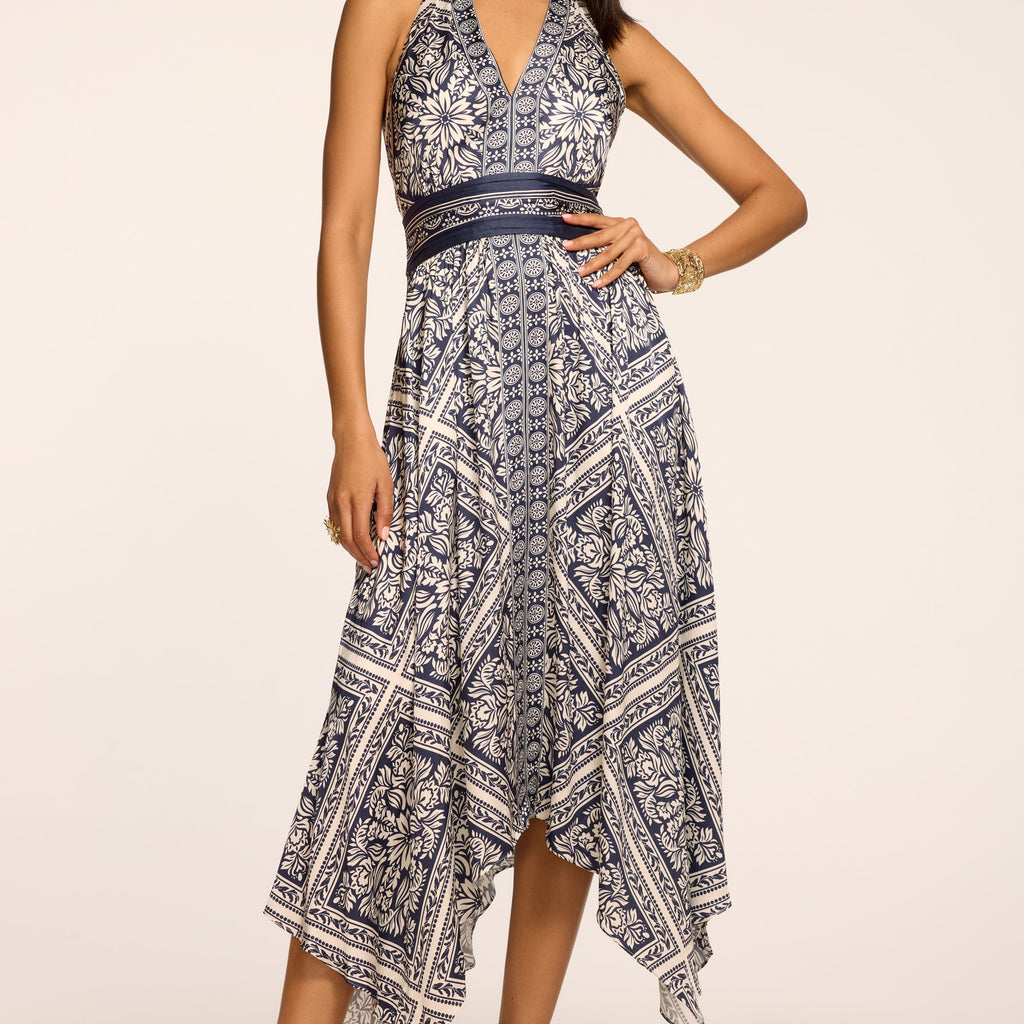 Georgina Printed Midi Dress in capri navy | Ramy Brook Georgina Printed Midi Dress in capri navy | Ramy Brook