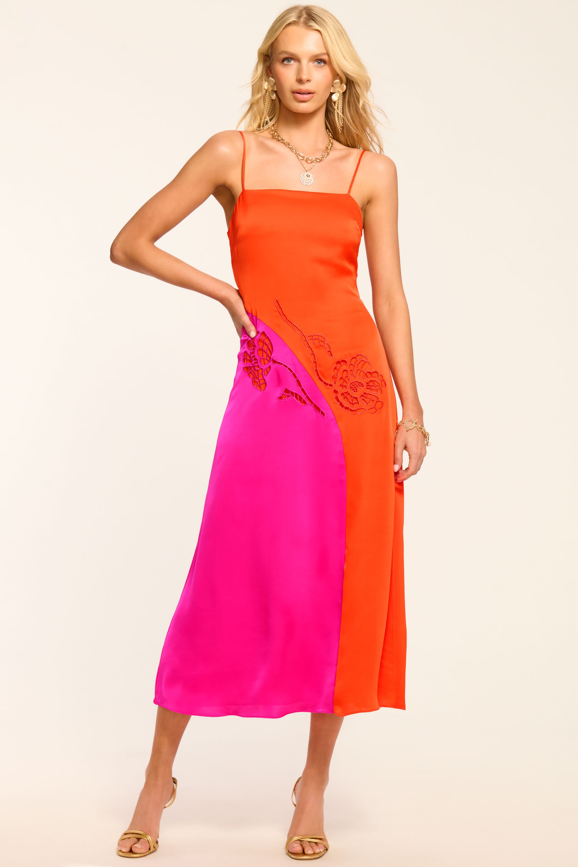 Jasmine Colorblock Maxi Dress in pink sunset | Ramy Brook