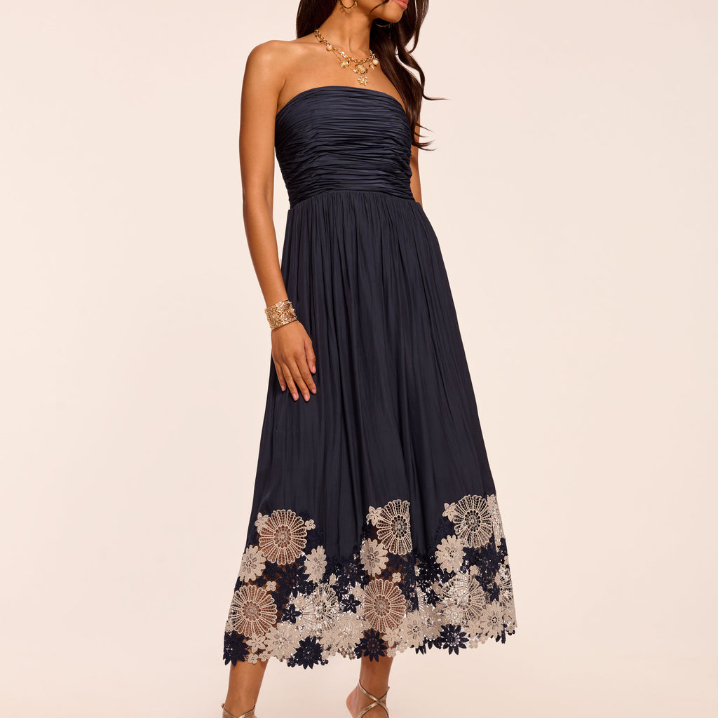 Milani Embellished Strapless Midi Dress in navy | Ramy Brook
