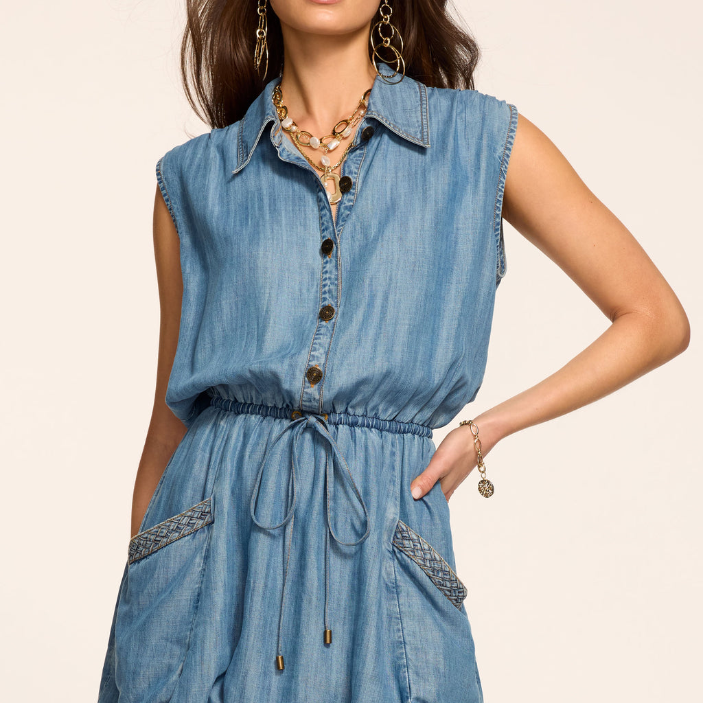 Ramy Brook Mireya Chambray Mini Dress in LIGHT Chambray