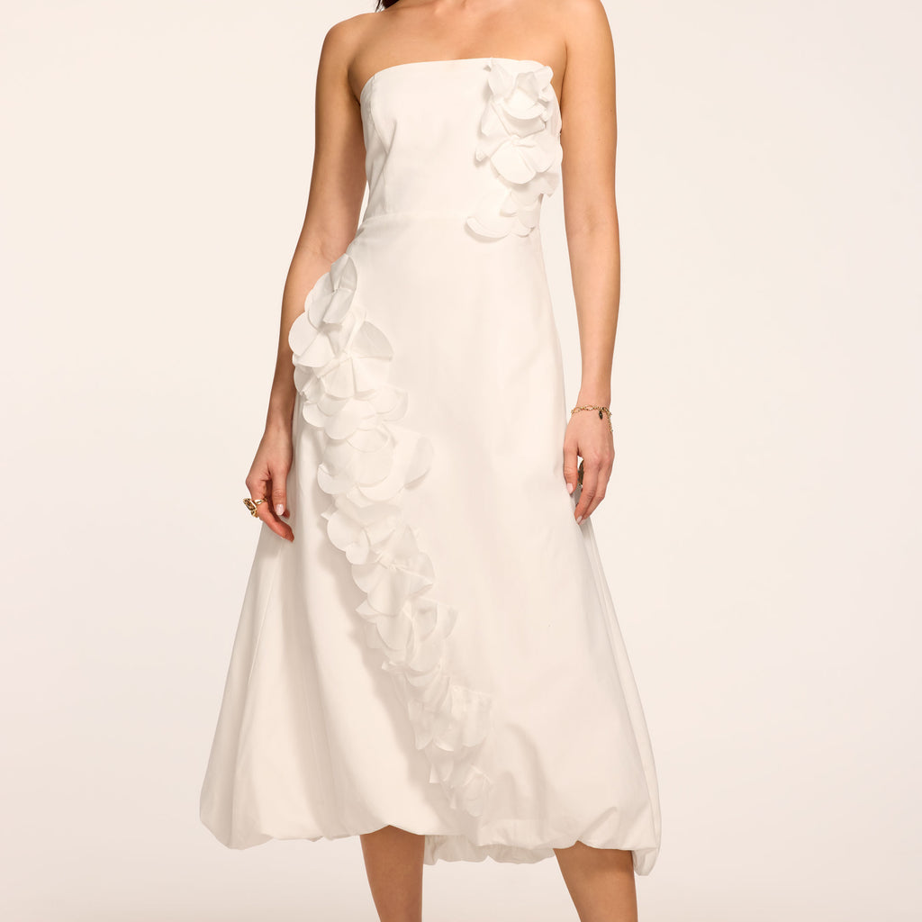 summer ivory dresses Princess Garden Ruffle Dress The pleated chiffon bodice provides a flattering fit Women's Ivory Midi Dresses |