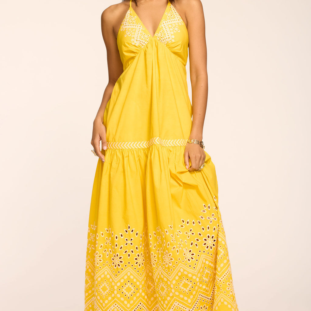 Ramy Brook Amaris Embroidered Maxi Dress in Sunshine - M