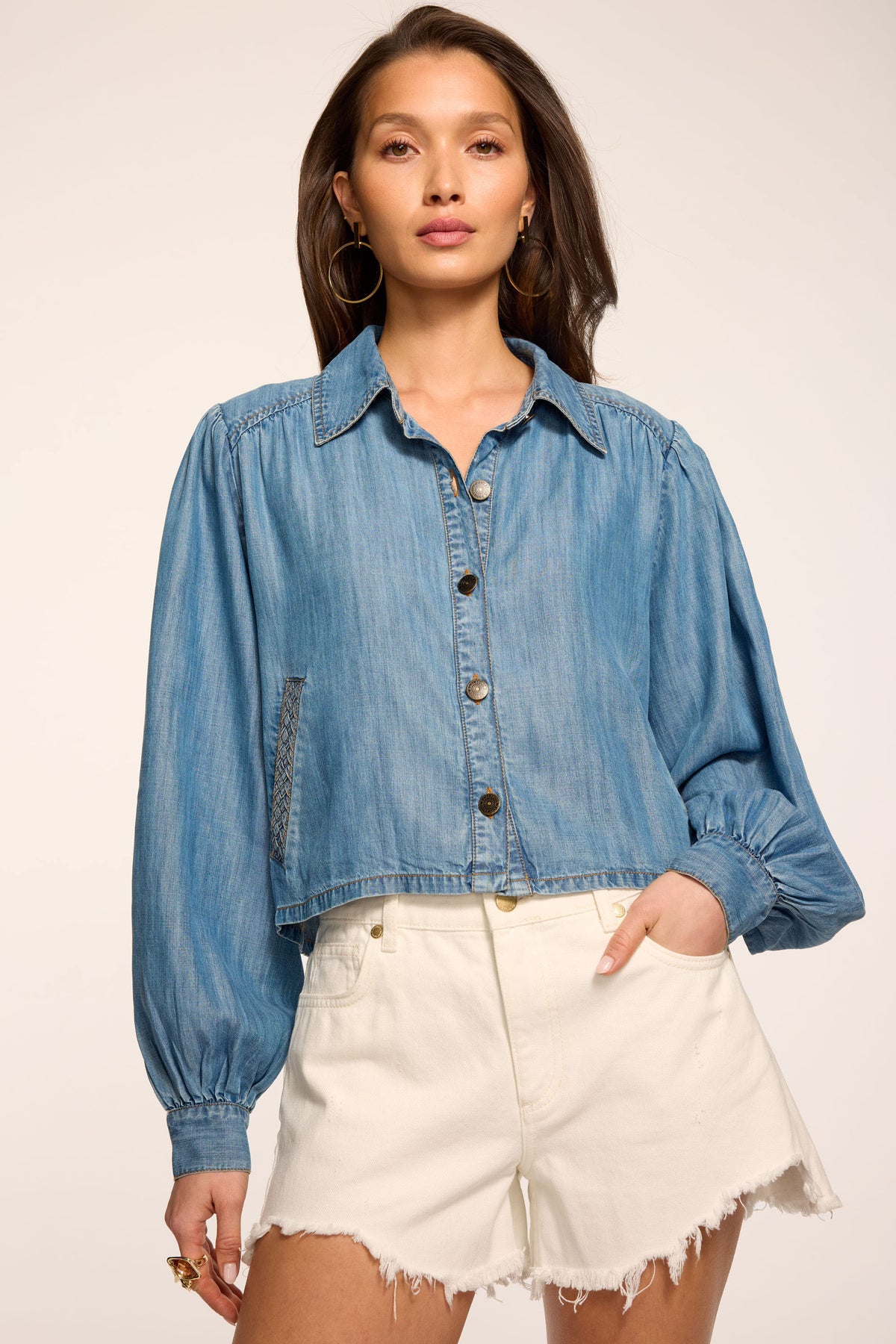 Aisla Chambray Cropped Jacket view 1