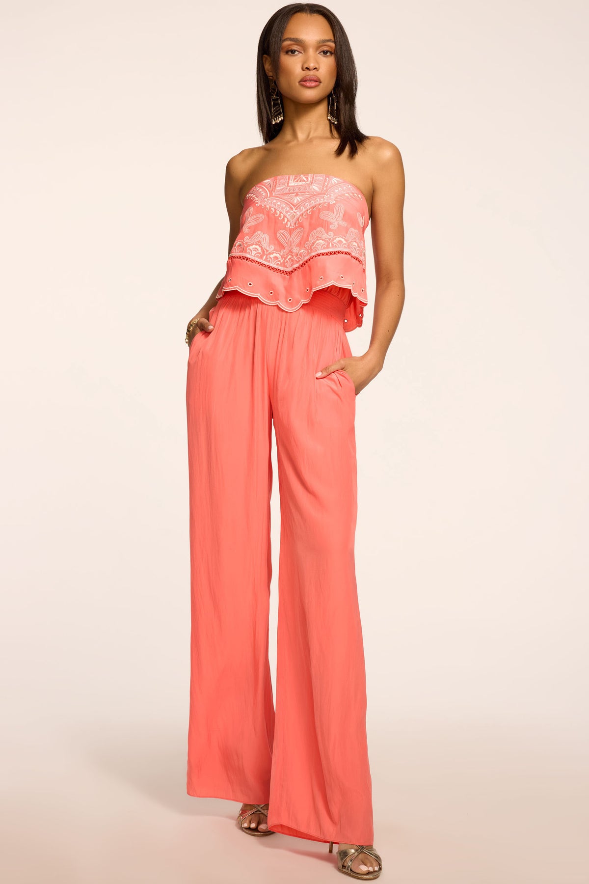 Aspen Embroidered Strapless Jumpsuit view 1