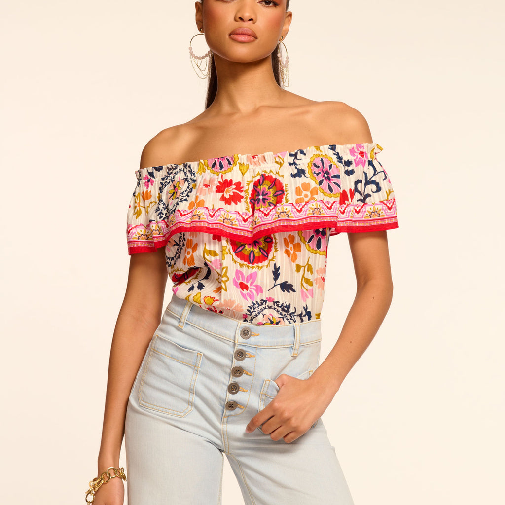 Maia Cotton Off-The-Shoulder Ruffle Blouse
