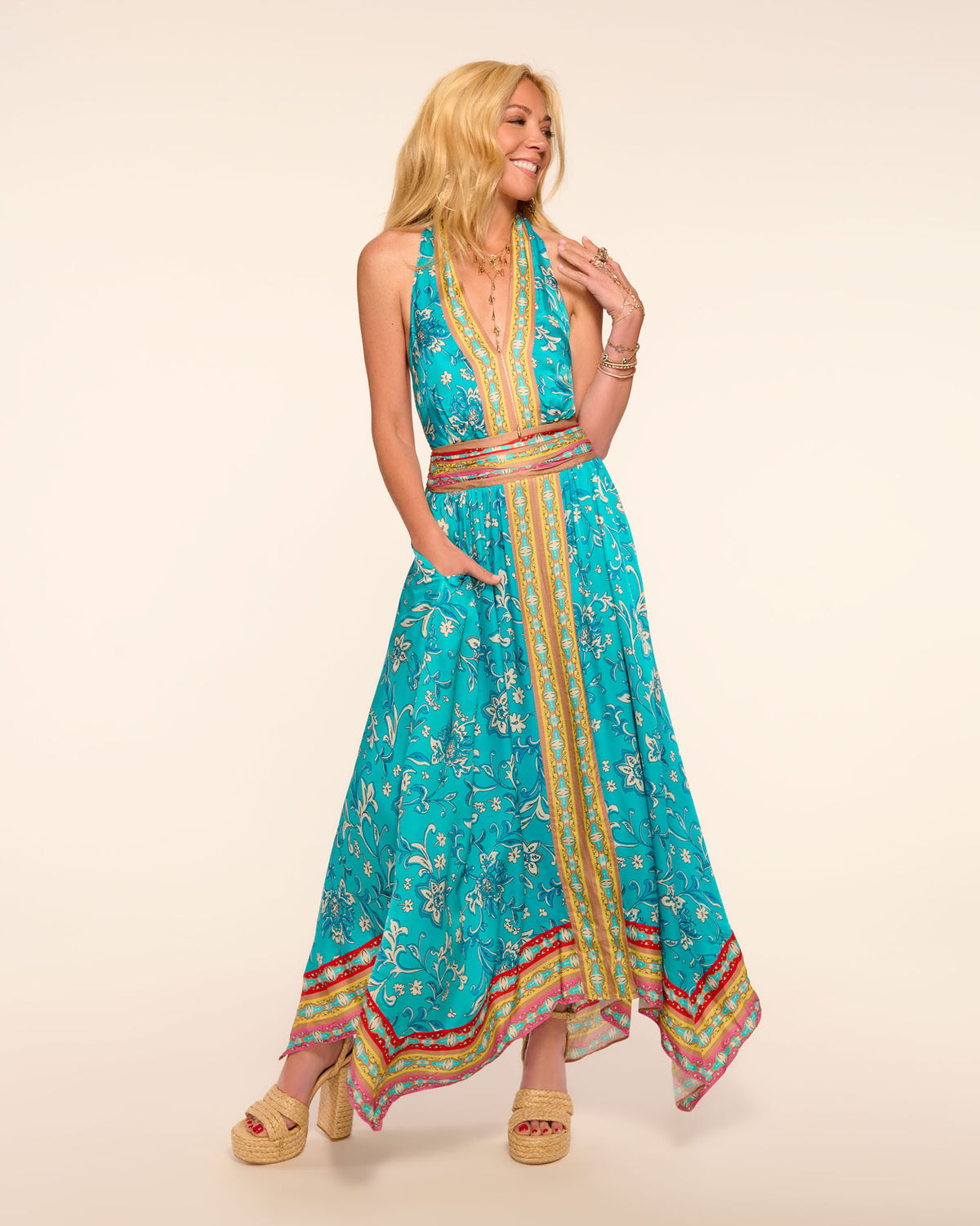 Georgina Halter Maxi Dress in blue jungle | Ramy Brook