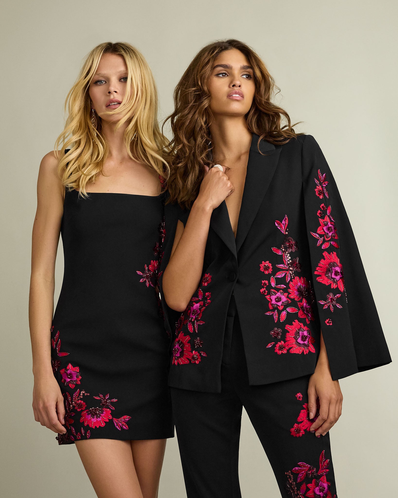 Lucinda Embellished Cape in black garden | Ramy Brook