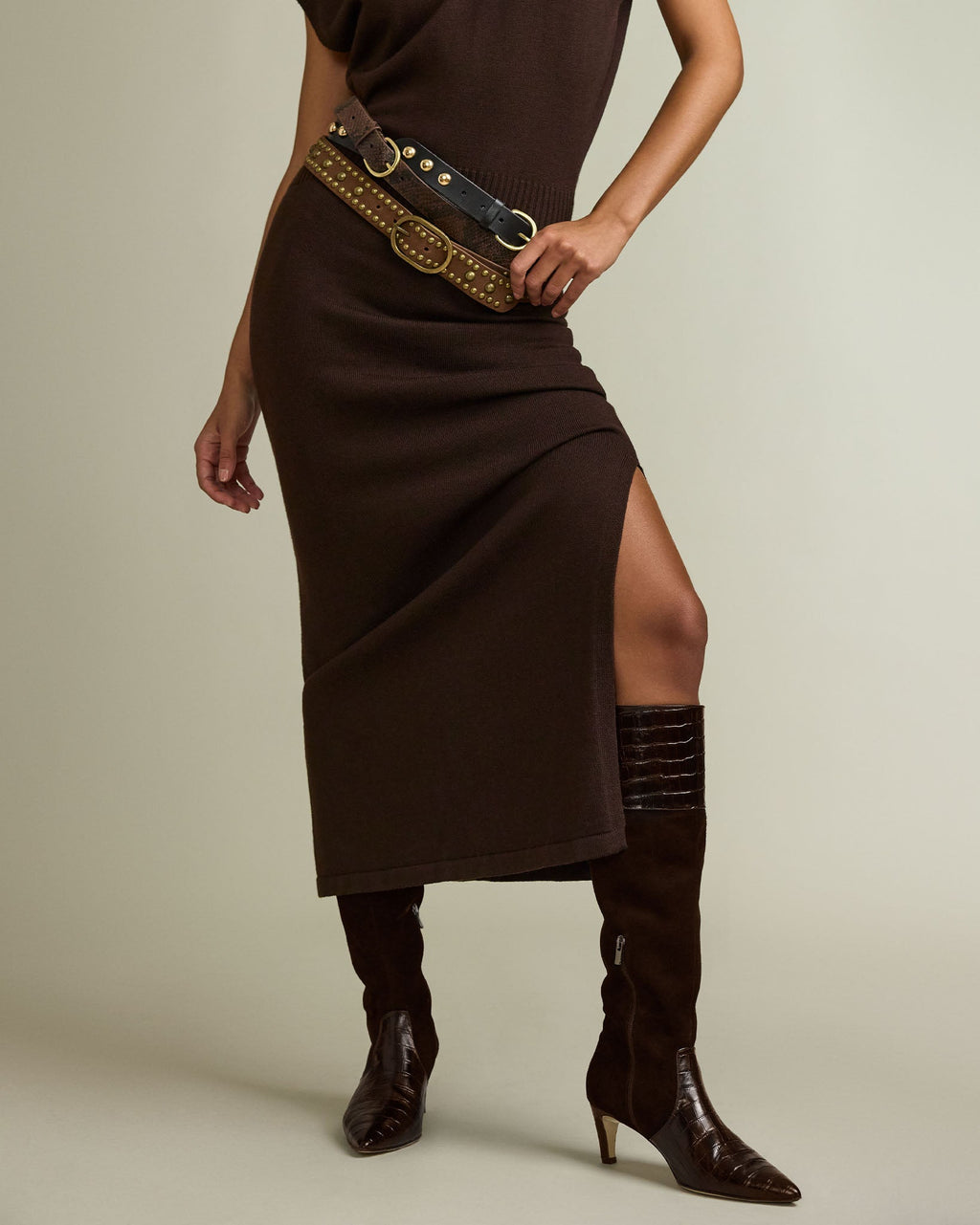 Ares Leather Studded Belt in black leather