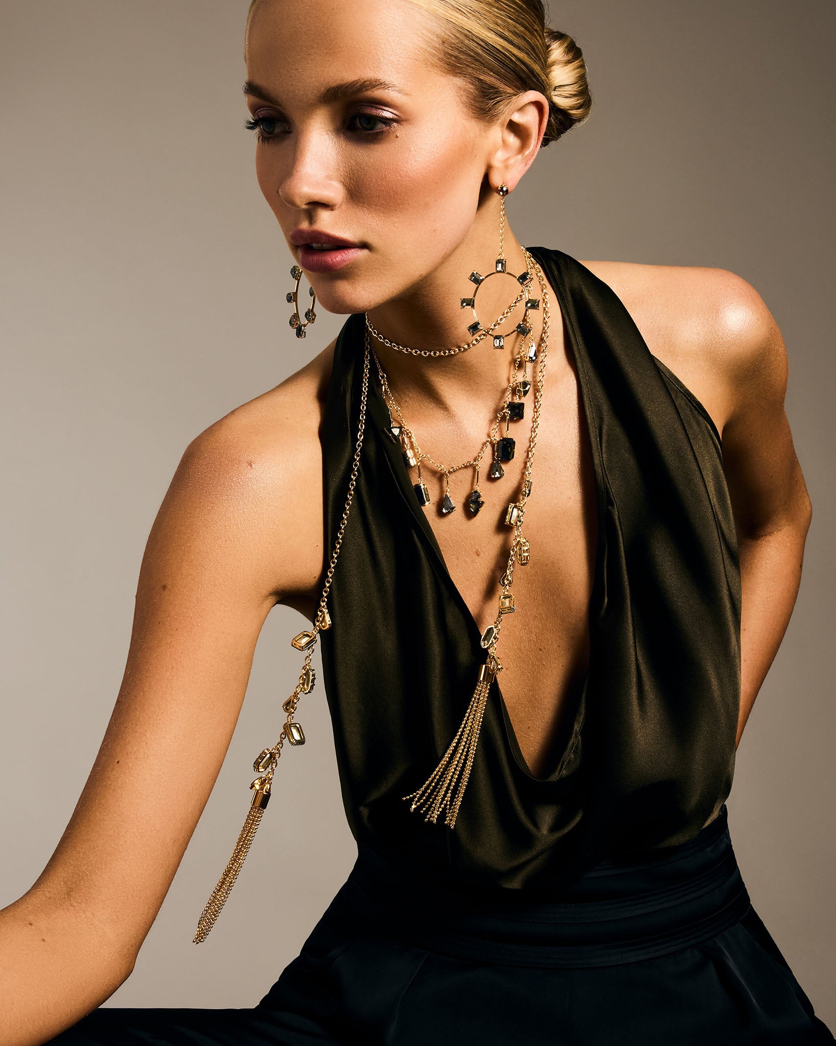 Alanna Stone Tie Lariat Necklace in gold | Ramy Brook