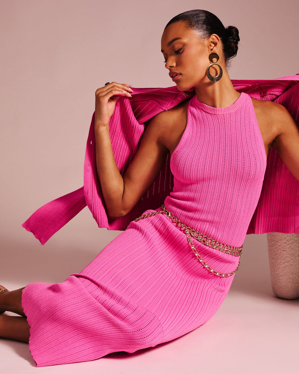 Marienne Ribbed Knit Midi Dress in pink garnet | Ramy Brook