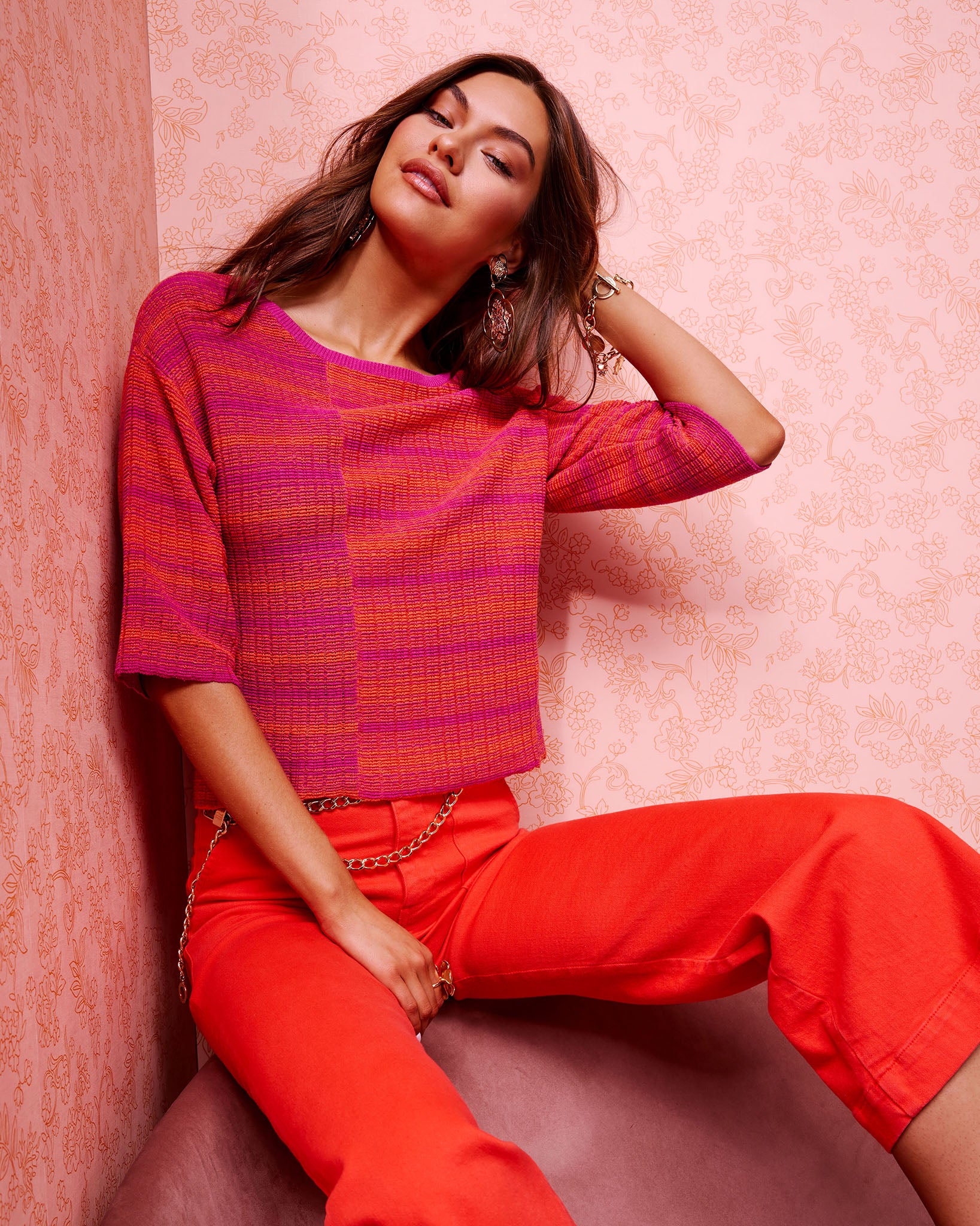 Luca Textured Knit Short Sleeve Top in fiesta stripe | Ramy Brook