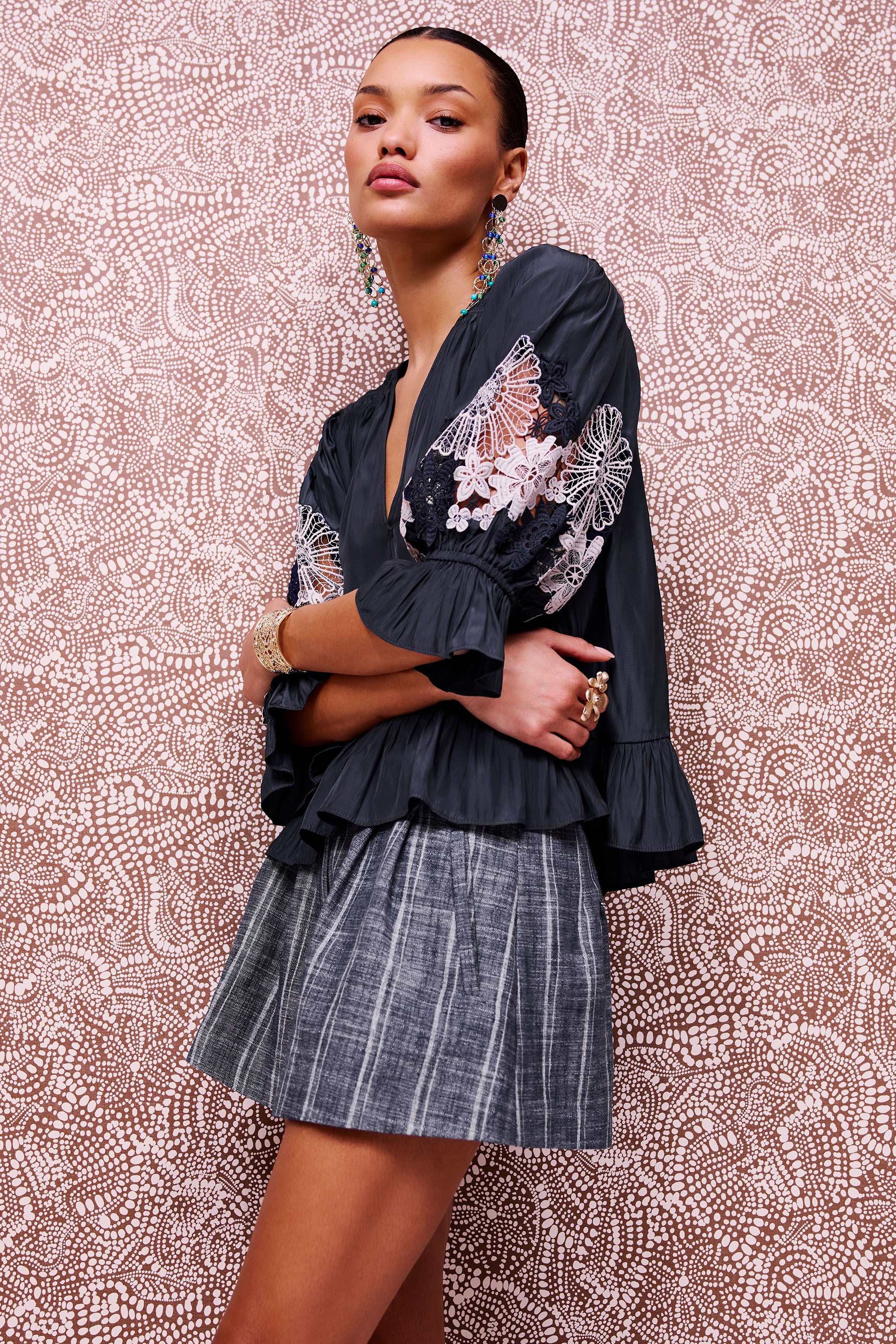 Berry Embroidered Short Sleeve Blouse in sunset orange | Ramy Brook