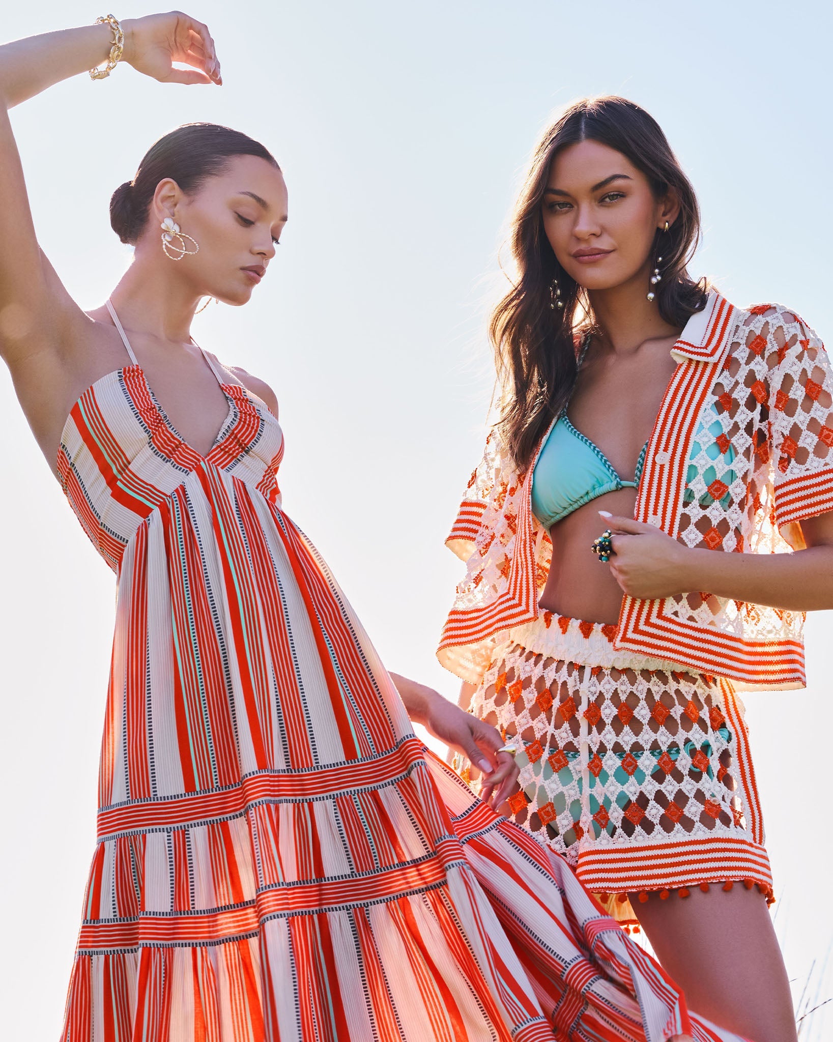 Betty Crochet Button Down Coverup Top in flame crochet | Ramy Brook