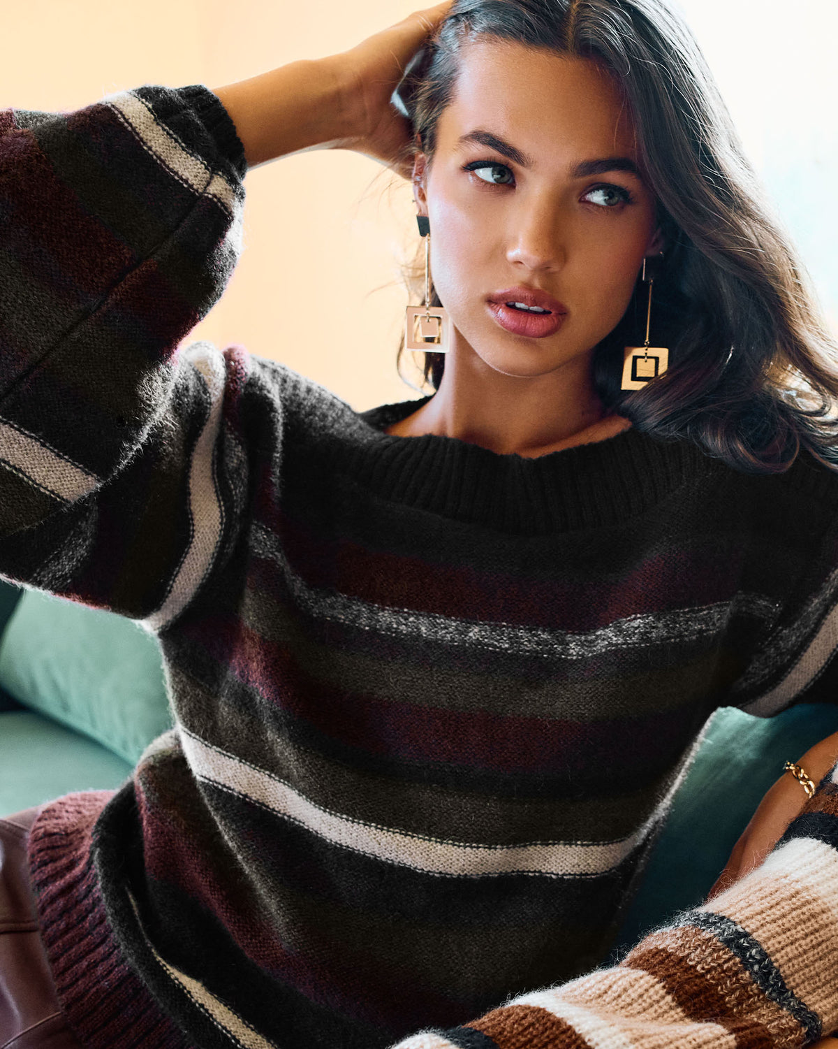 Carol Boat Neck Sweater in olive stripe | Ramy Brook