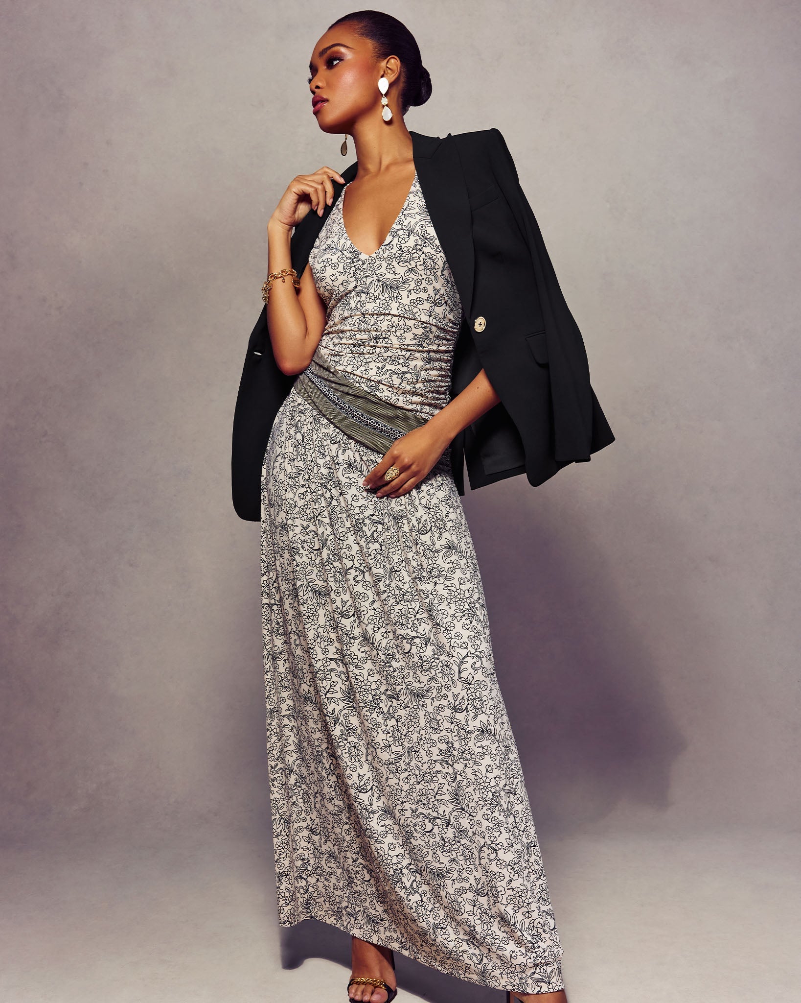 極美品✨希少 アディアム Ruched Dressワンピース フリル ネイビー Joanie Short Sleeve Maxi Dress in navy | Ramy Brook