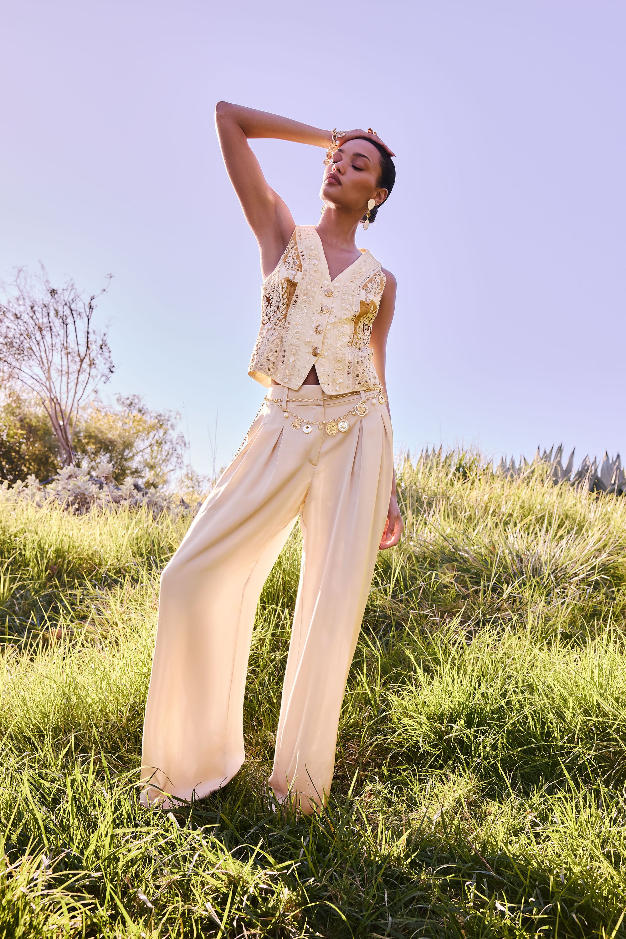 Logen Beaded Vest in coffee combo | Ramy Brook
