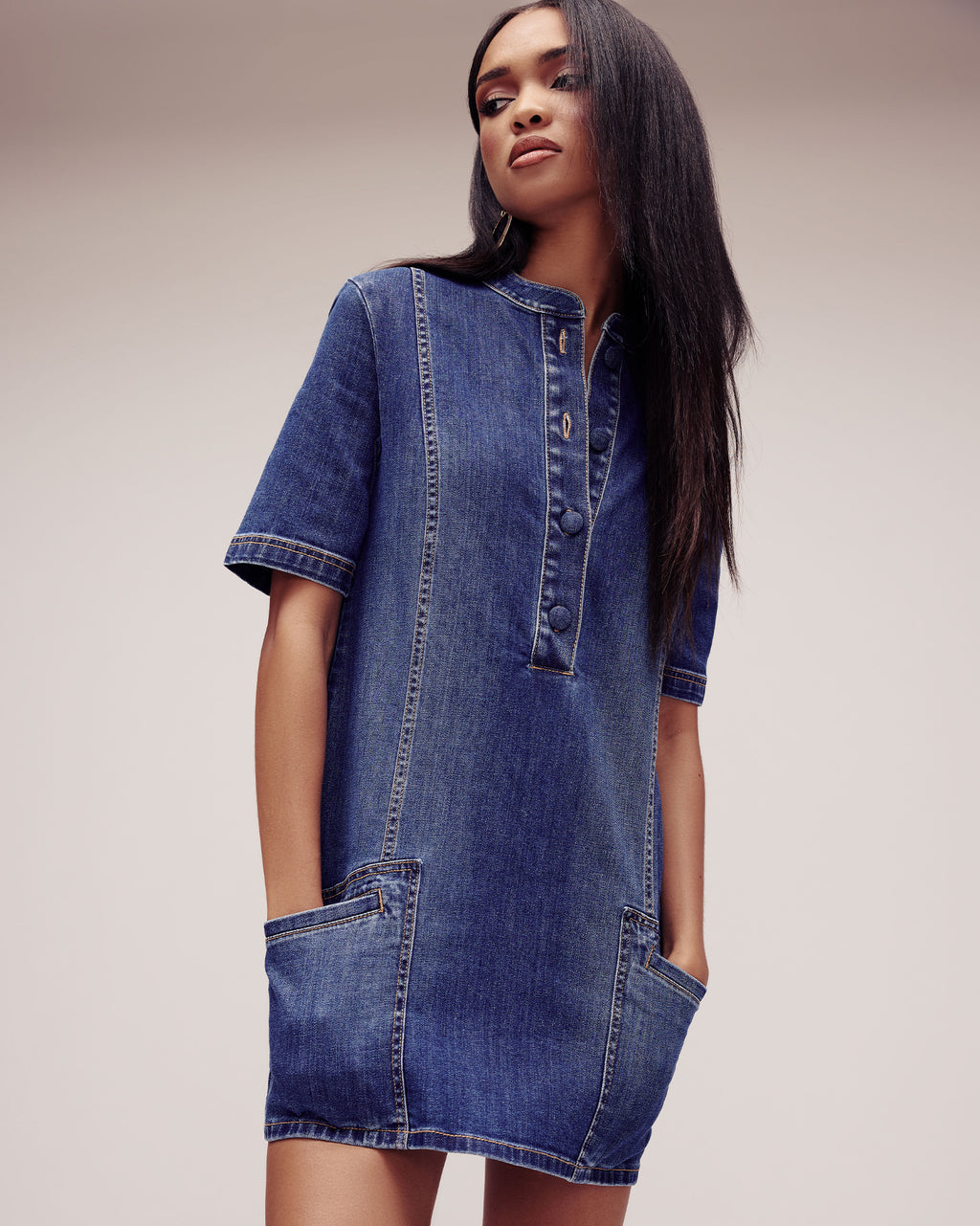 Skylar Short Sleeve Denim Mini Dress in medium wash | Ramy Brook Skylar Short Sleeve Denim Mini Dress in medium wash | Ramy Brook