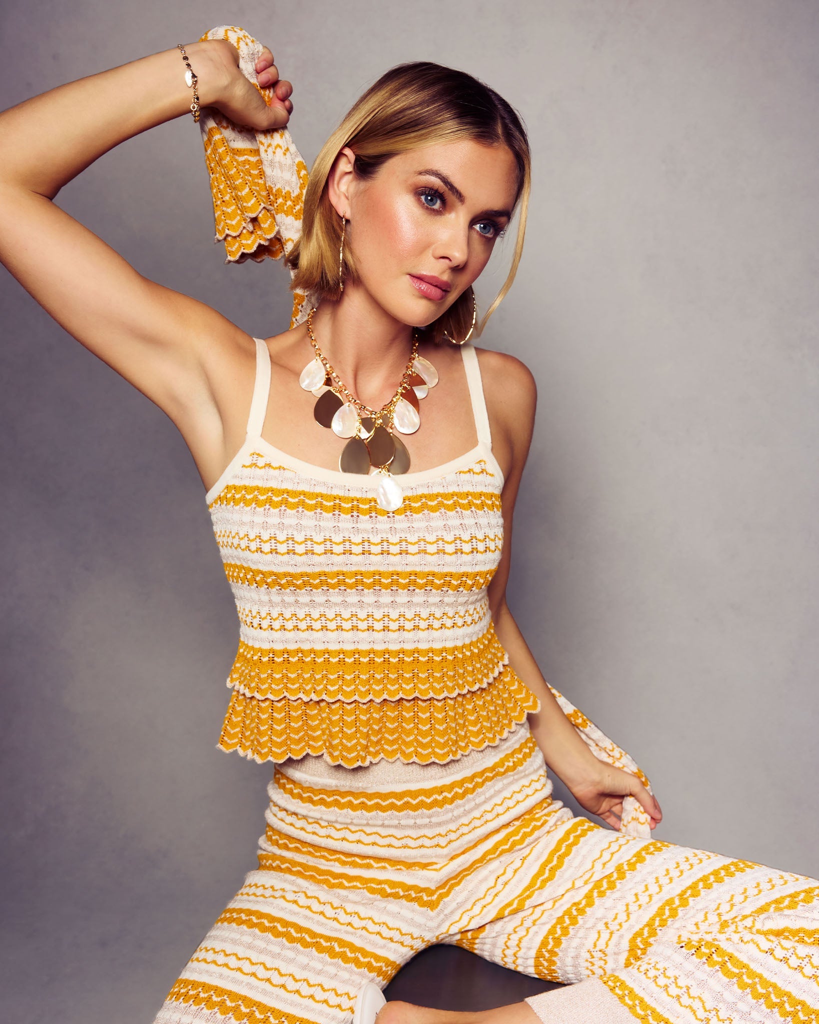 Alina Knit Sleeveless Top in marigold stripe | Ramy Brook