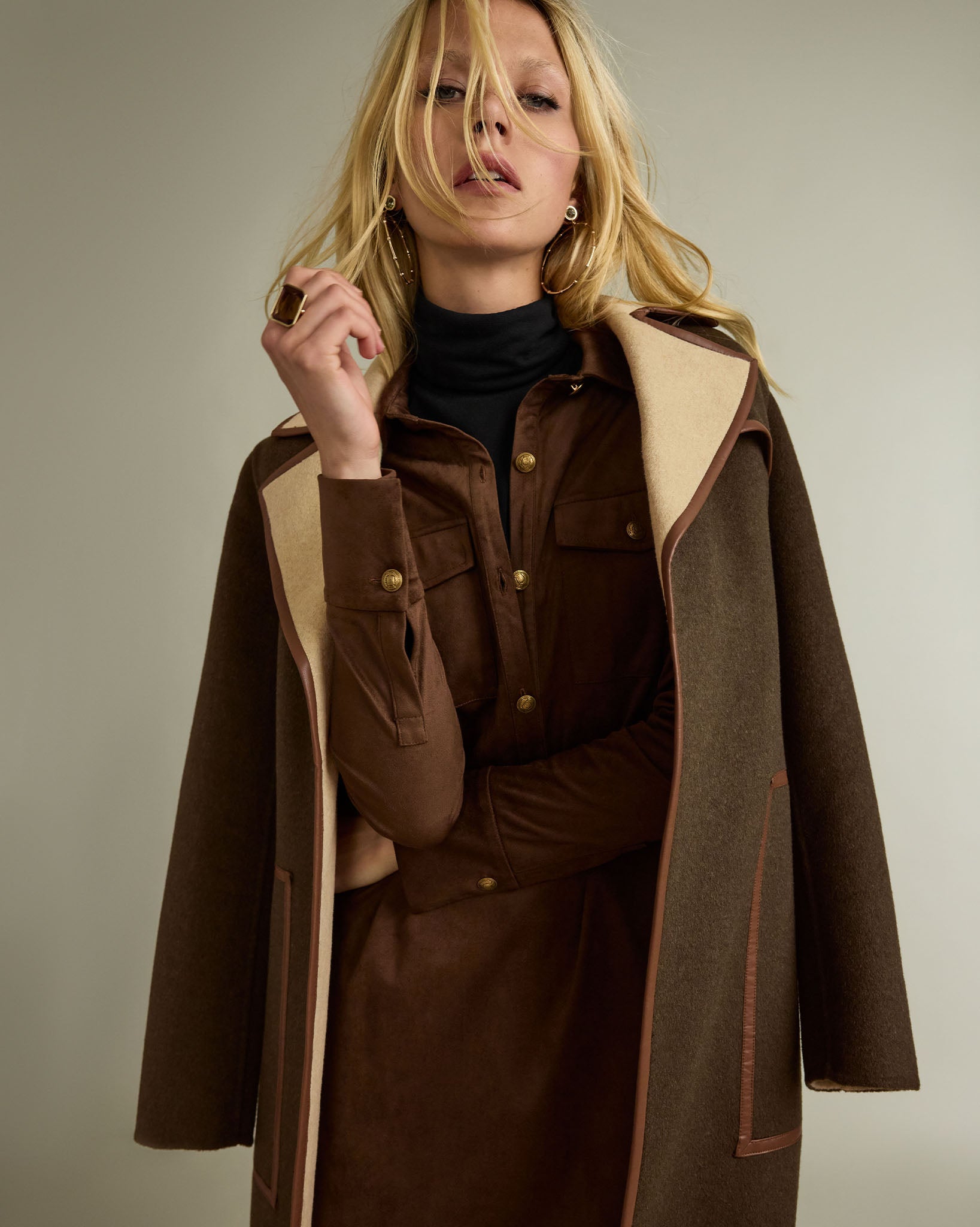 Josie Wool Blend Belted Coat in deep olive | Ramy Brook